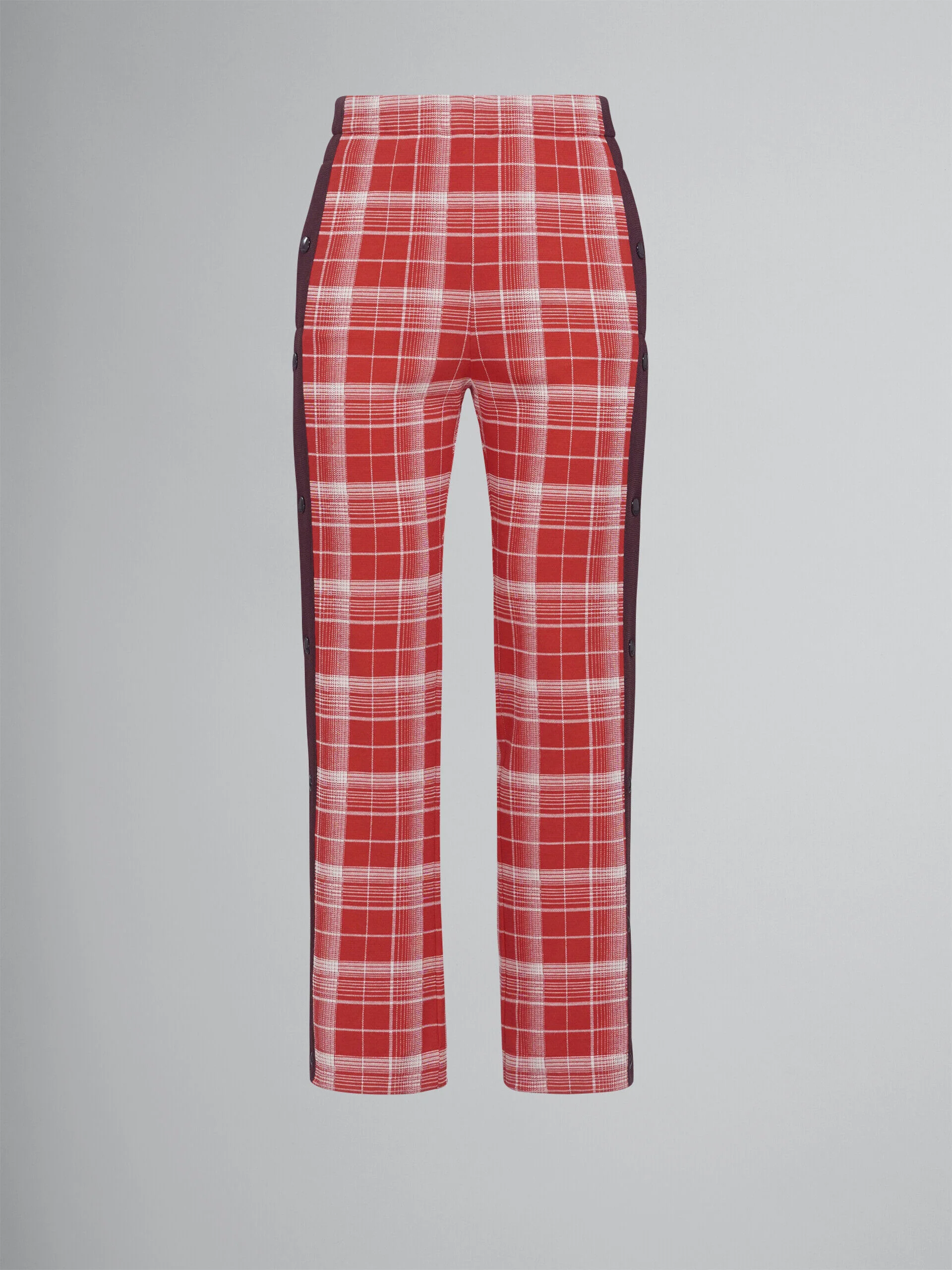 MARNI MEN'S CRIMSON PLAID TROUSERS WITH SIDE BUTTONS