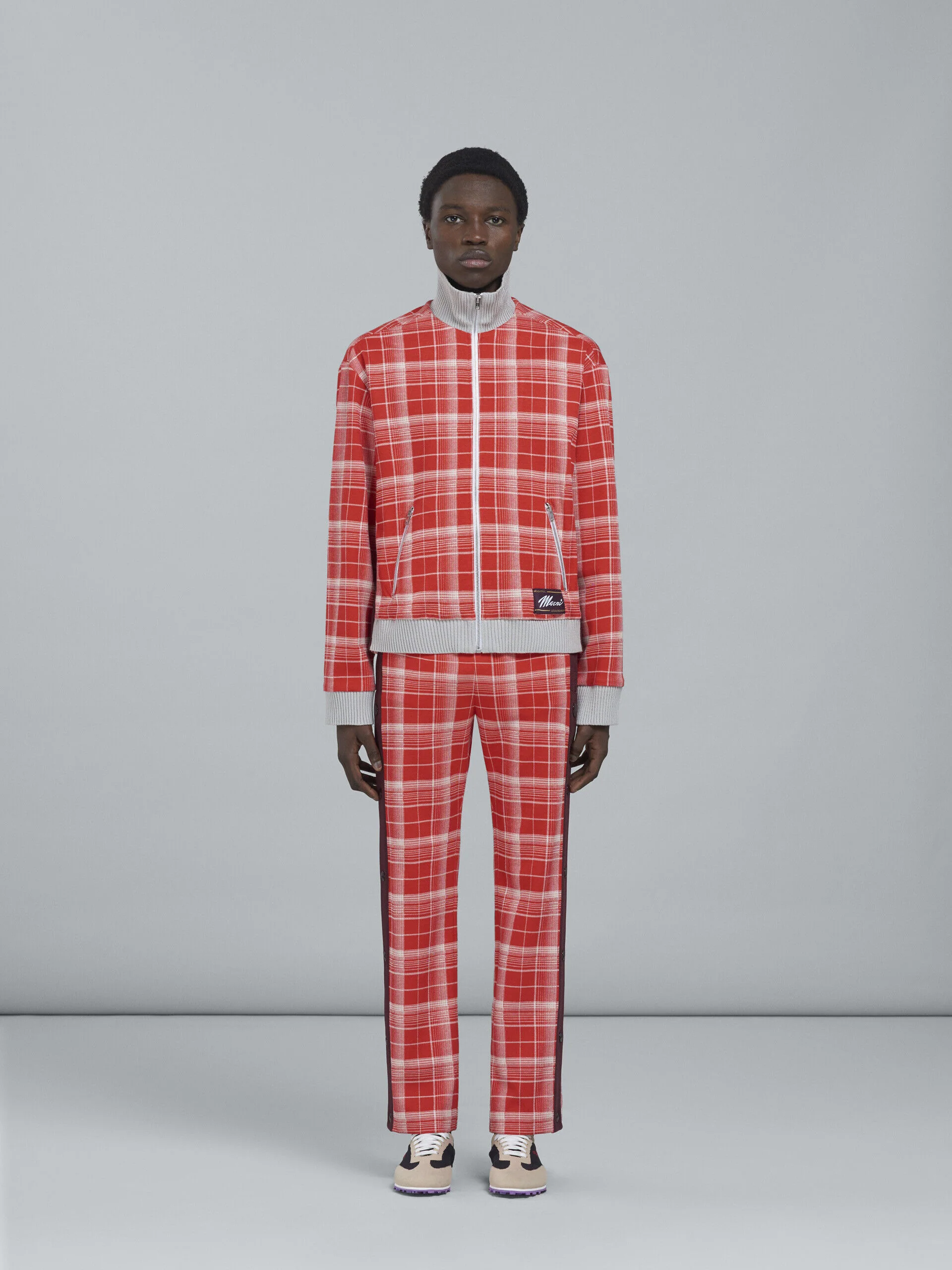 MARNI MEN'S CRIMSON PLAID TROUSERS WITH SIDE BUTTONS - Image 2