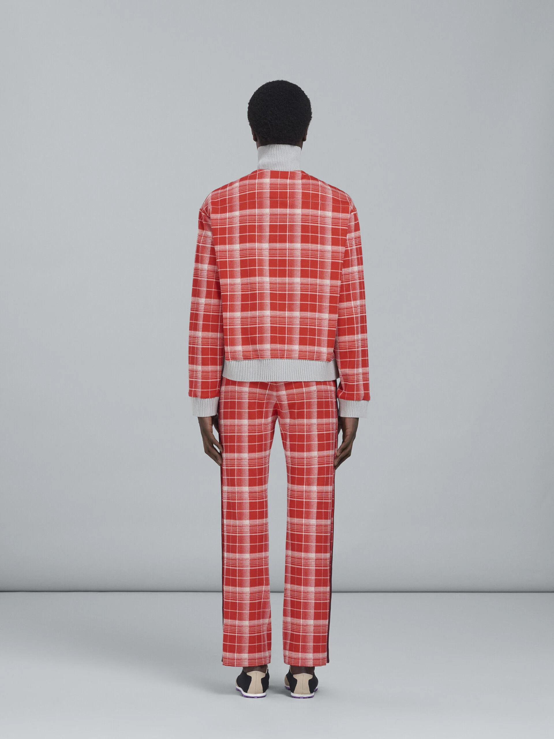 MARNI MEN'S CRIMSON PLAID TROUSERS WITH SIDE BUTTONS - Image 3