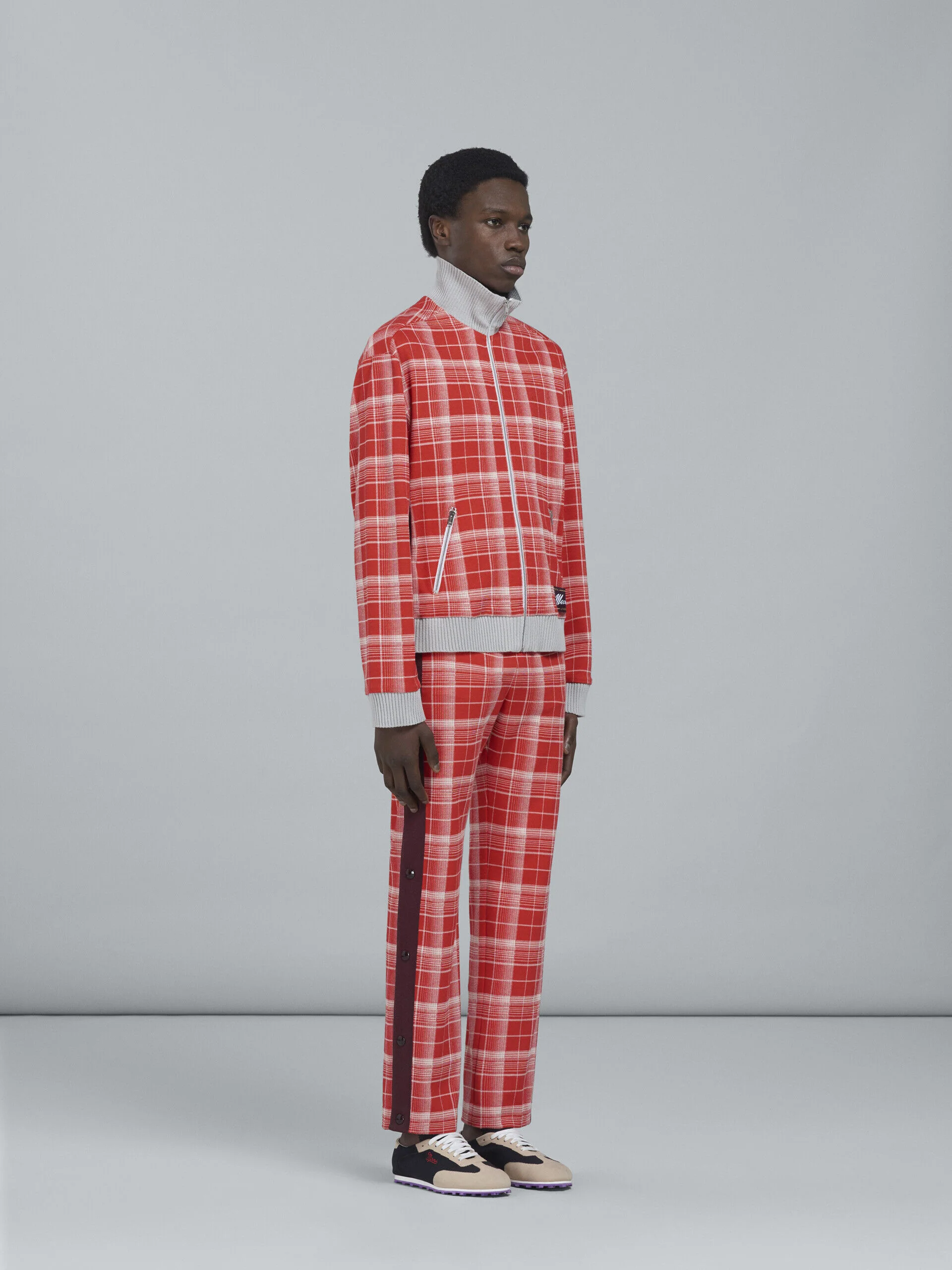 MARNI MEN'S CRIMSON PLAID TROUSERS WITH SIDE BUTTONS - Image 5