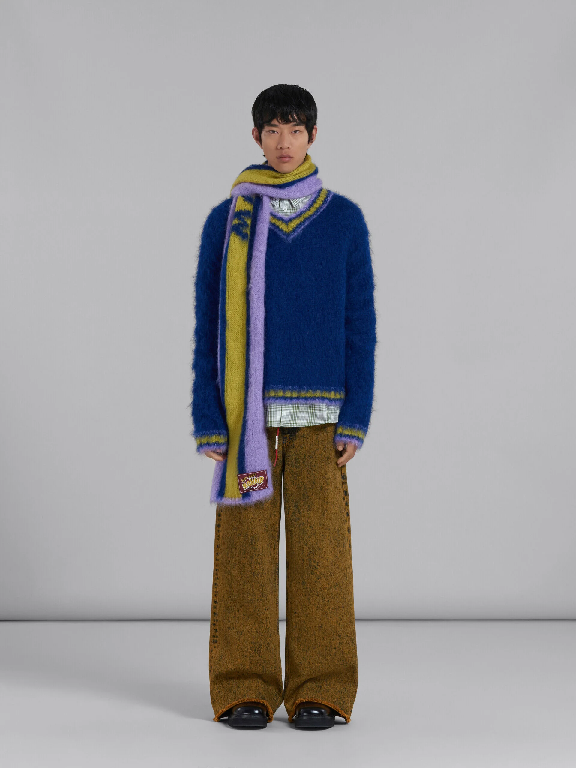 MARNI MEN'S LILAC AND YELLOW STRIPED SCARF - Image 2
