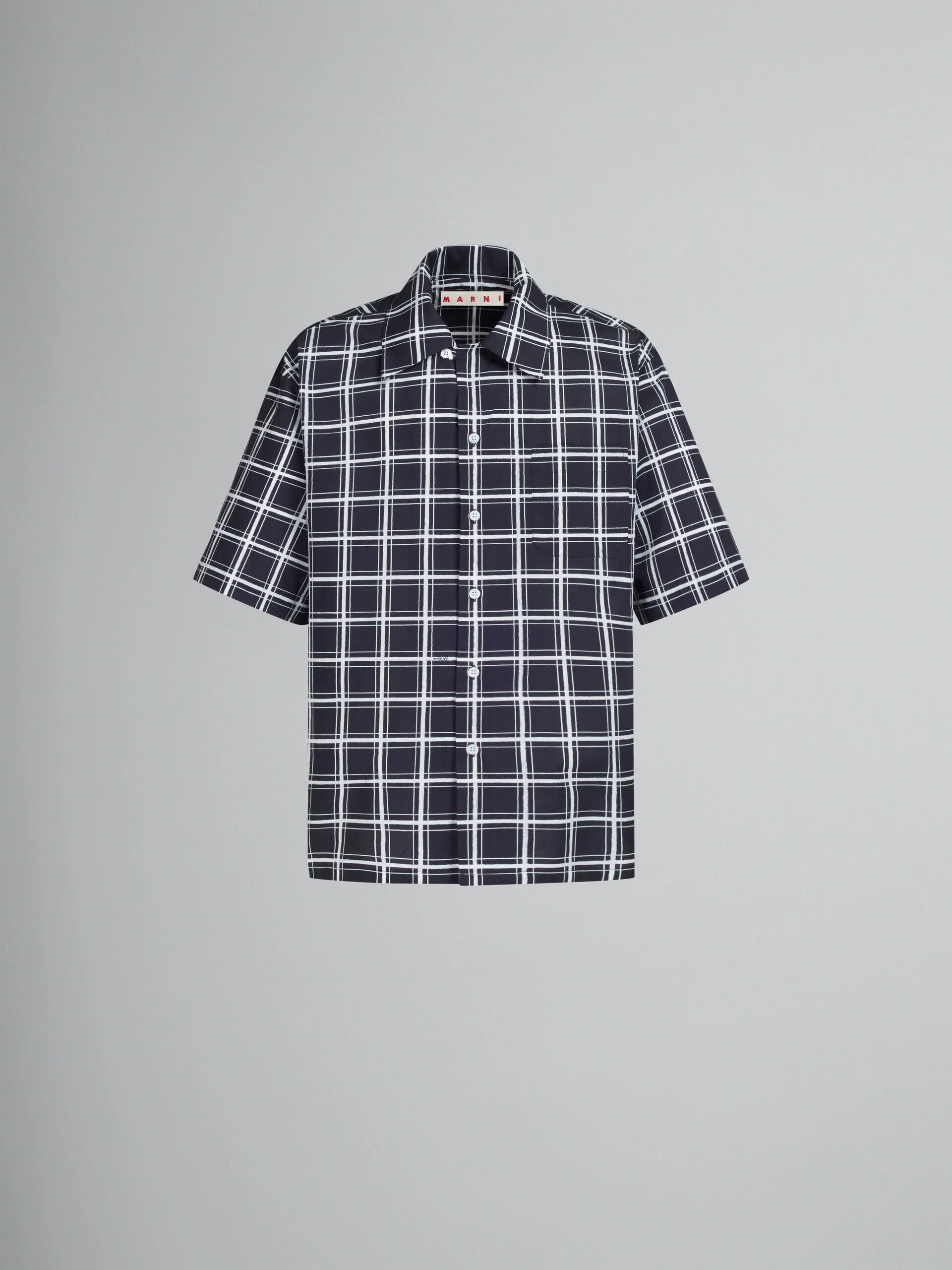 MARNI MEN'S BLACK CHECK SHORT-SLEEVE SHIRT