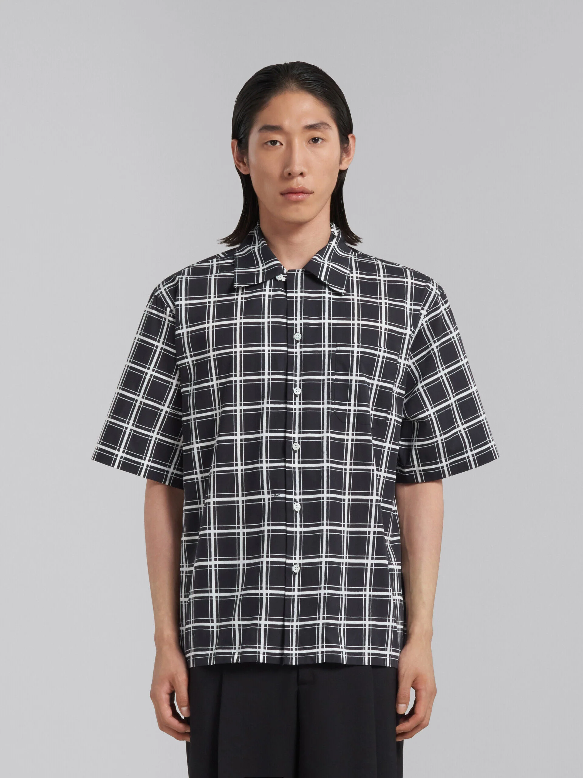 MARNI MEN'S BLACK CHECK SHORT-SLEEVE SHIRT - Image 2
