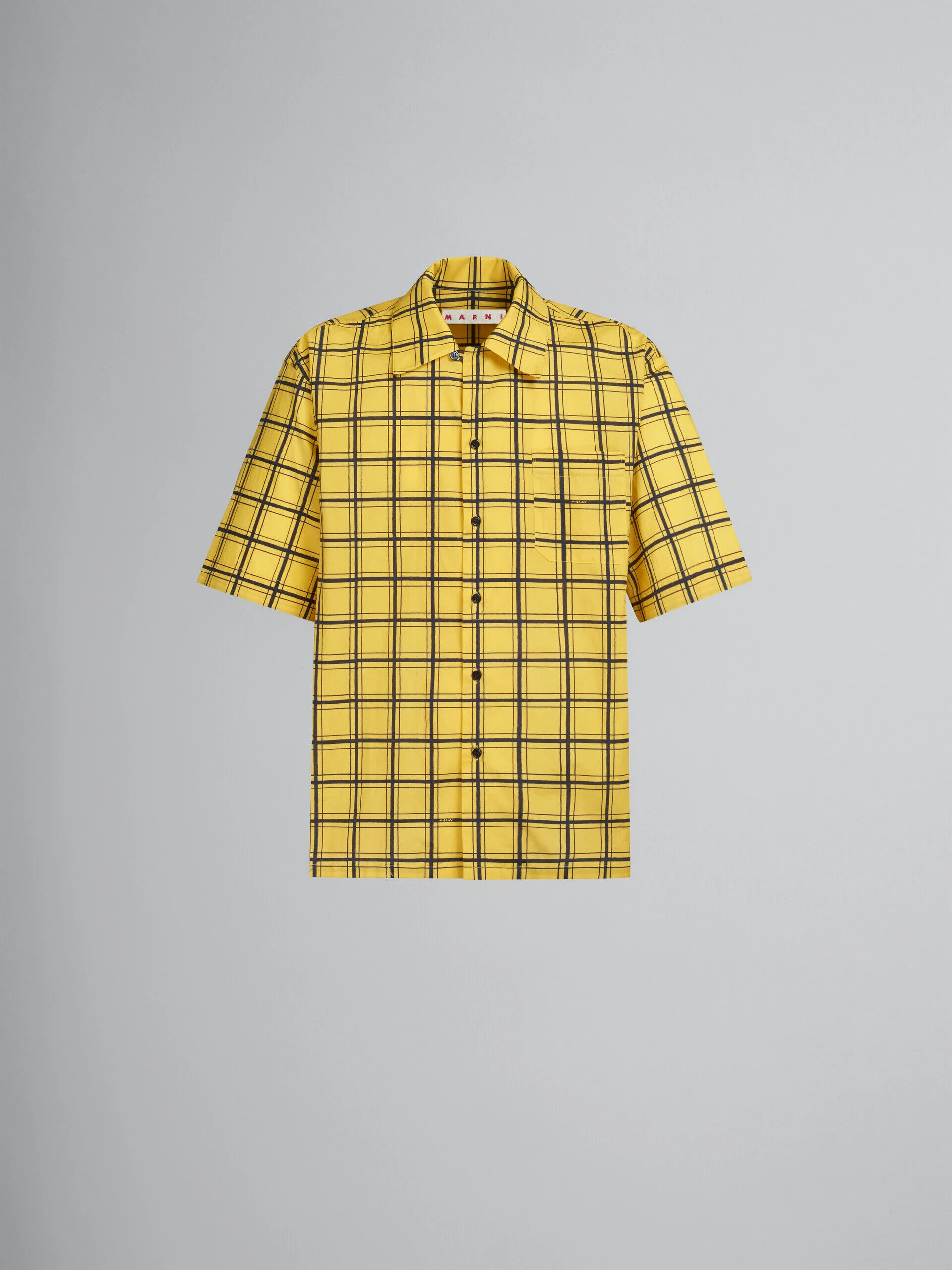 MARNI MEN'S YELLOW PLAID SHORT-SLEEVE SHIRT
