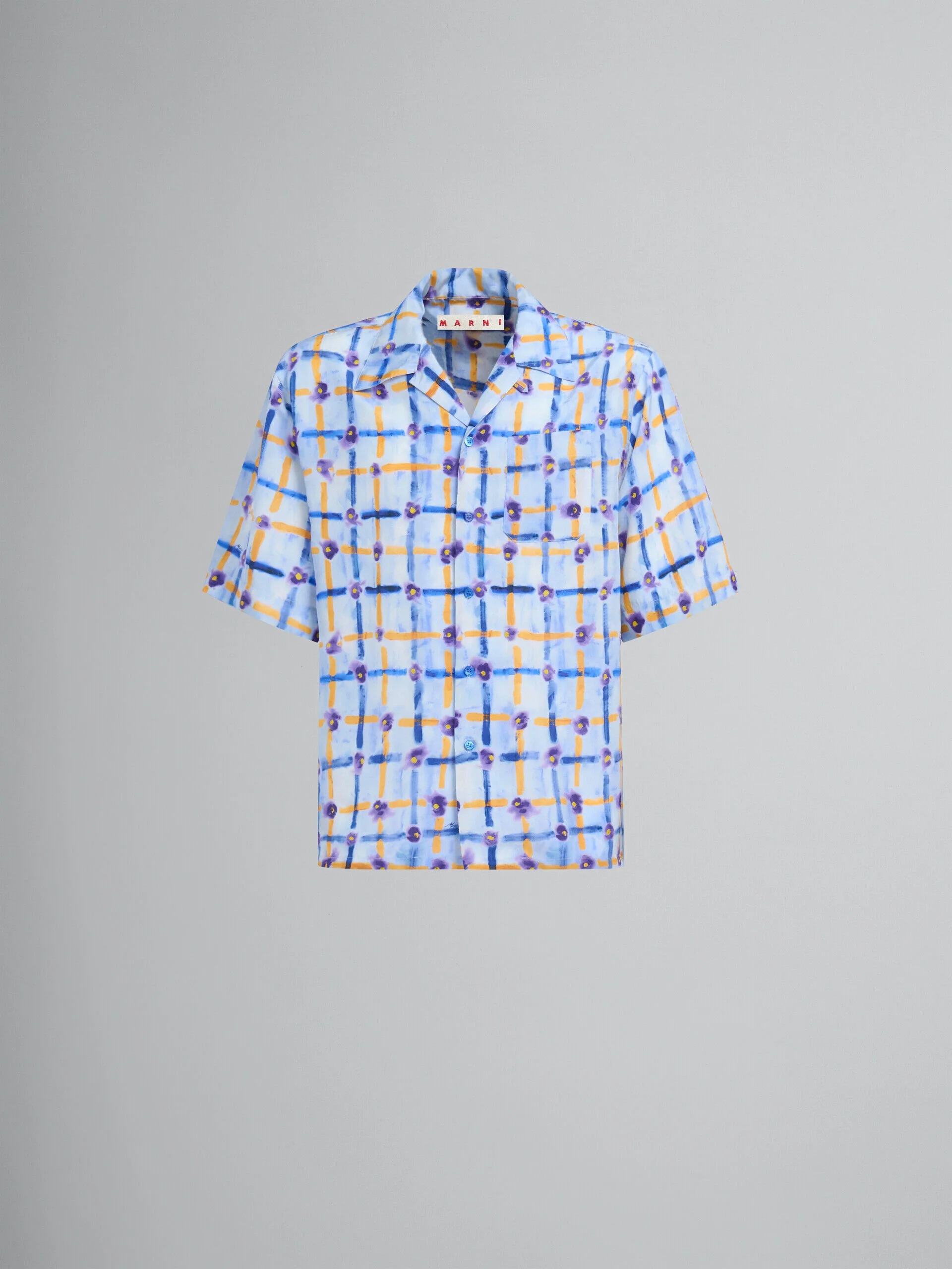 MARNI MEN'S LIGHT BLUE PATTERNED SHORT-SLEEVE SHIRT