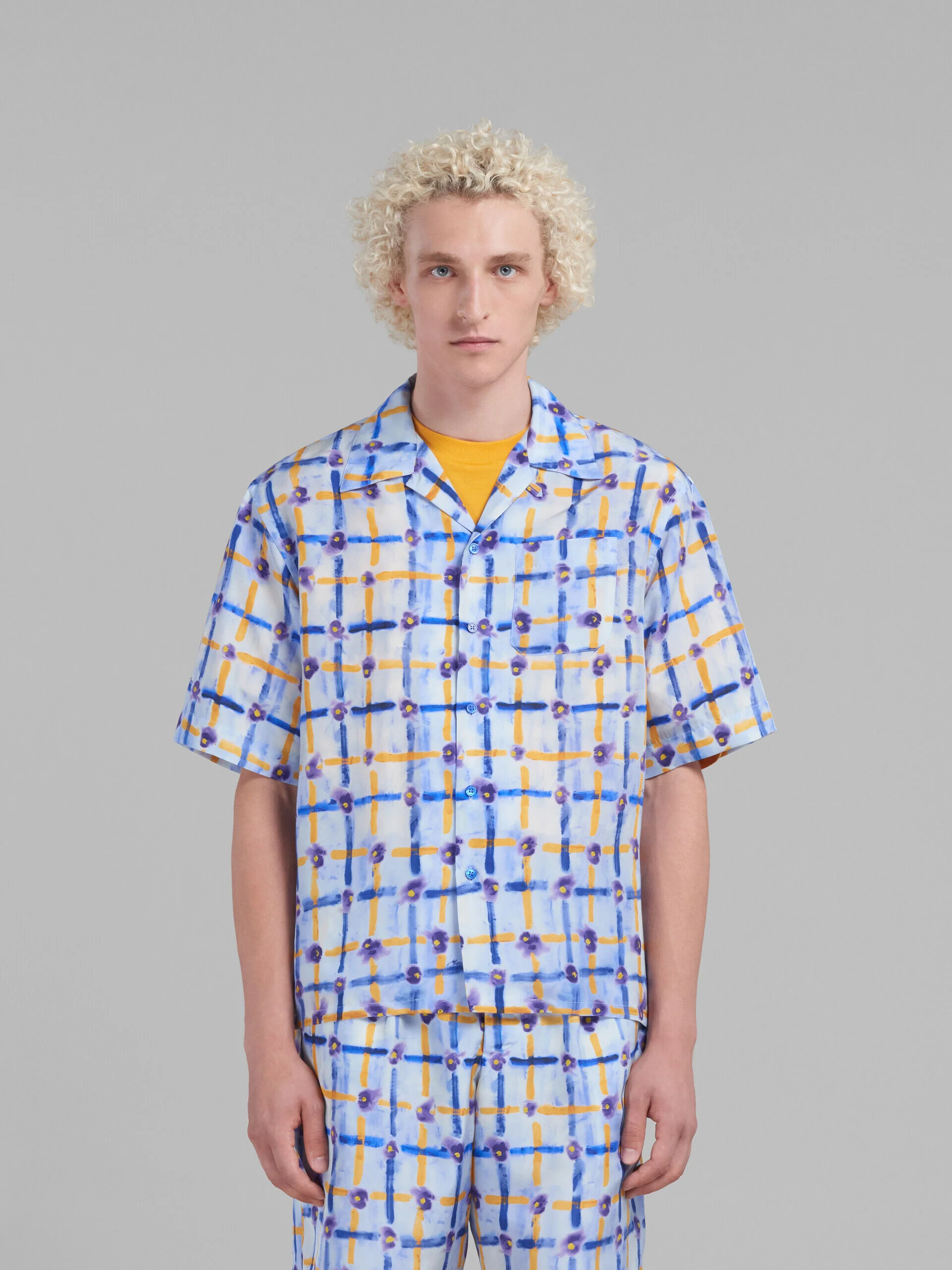 MARNI MEN'S LIGHT BLUE PATTERNED SHORT-SLEEVE SHIRT - Image 2