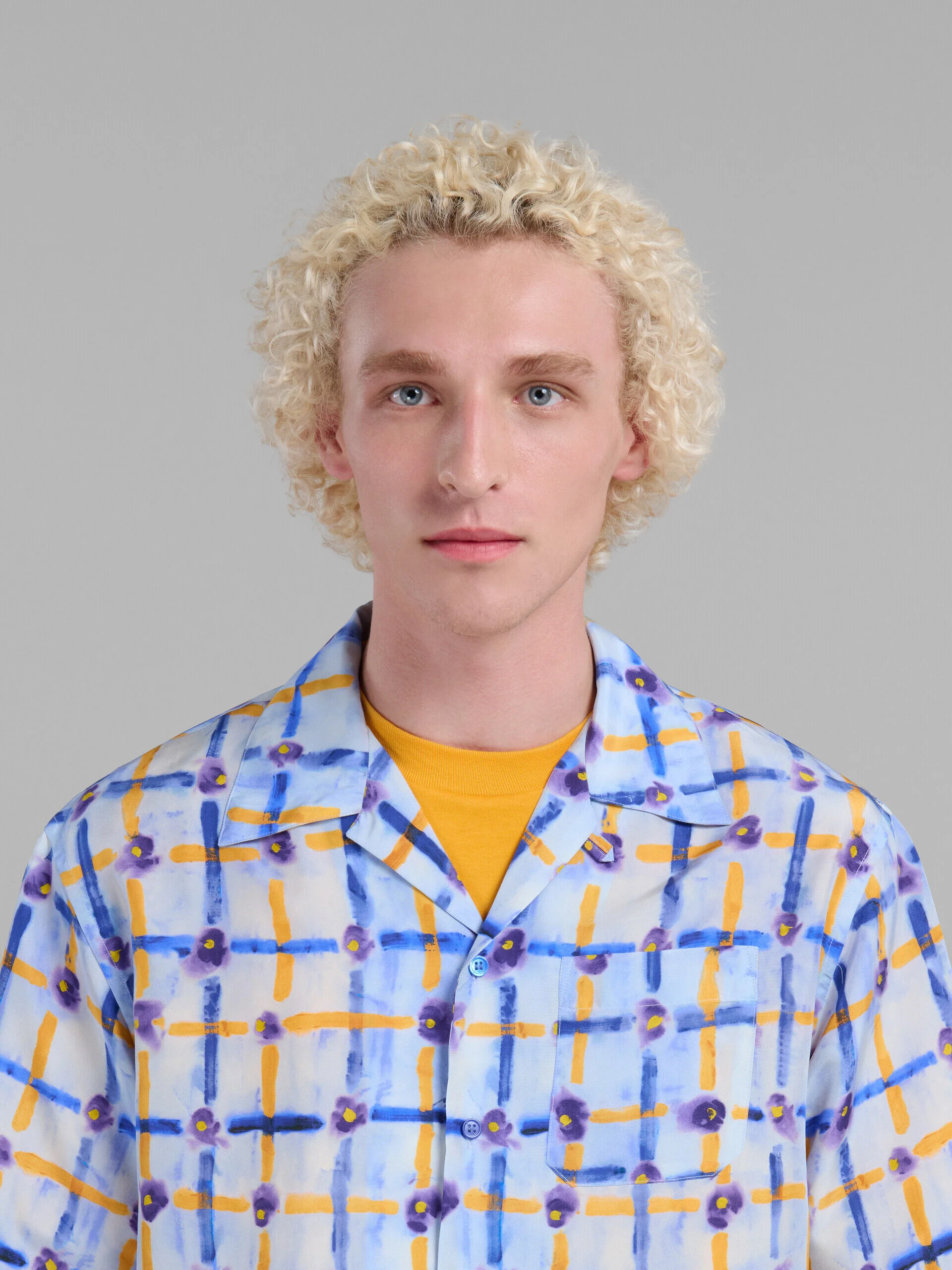 MARNI MEN'S LIGHT BLUE PATTERNED SHORT-SLEEVE SHIRT - Image 4