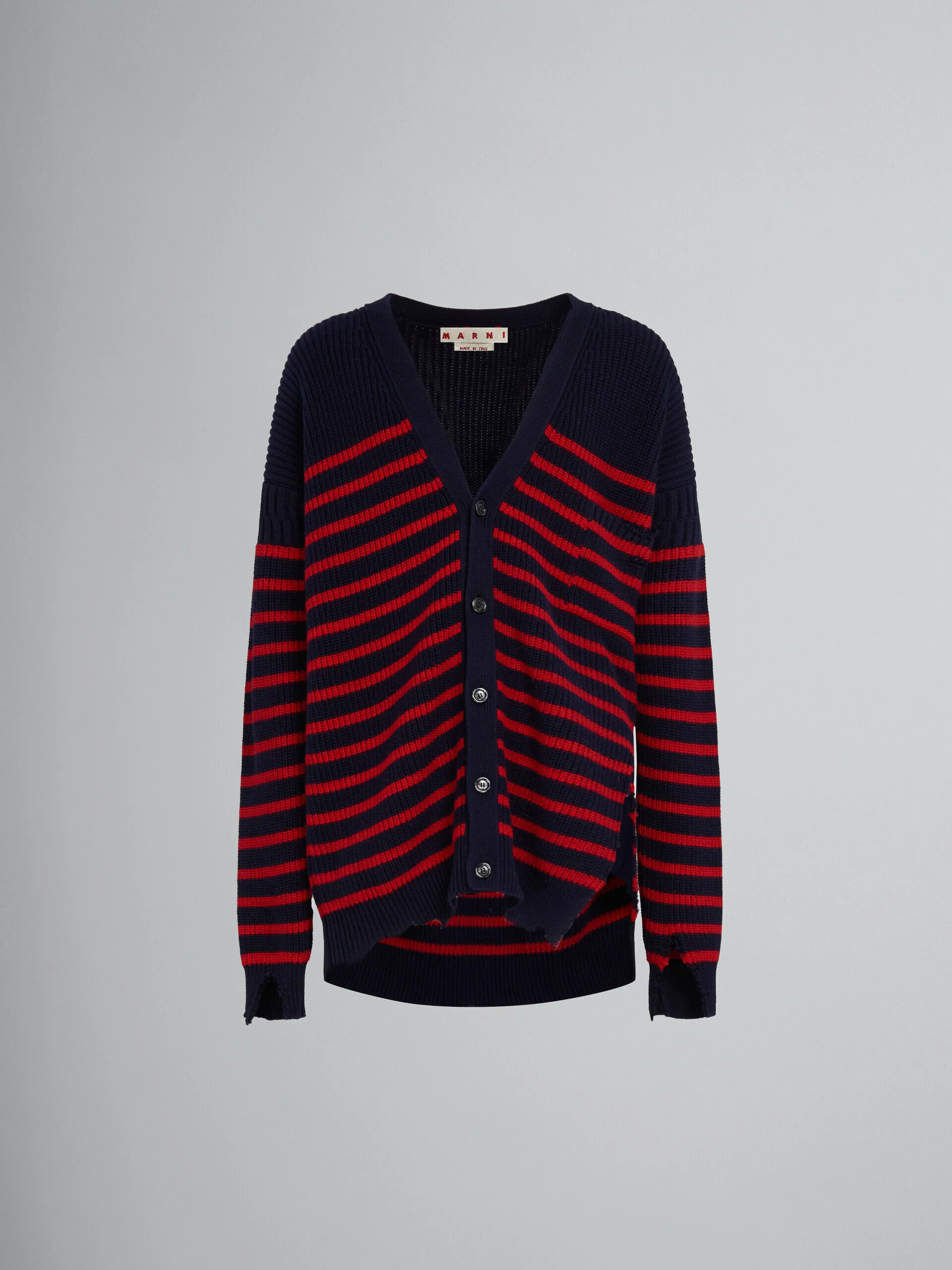 MARNI MEN'S NAVY RED STRIPED CARDIGAN SWEATER