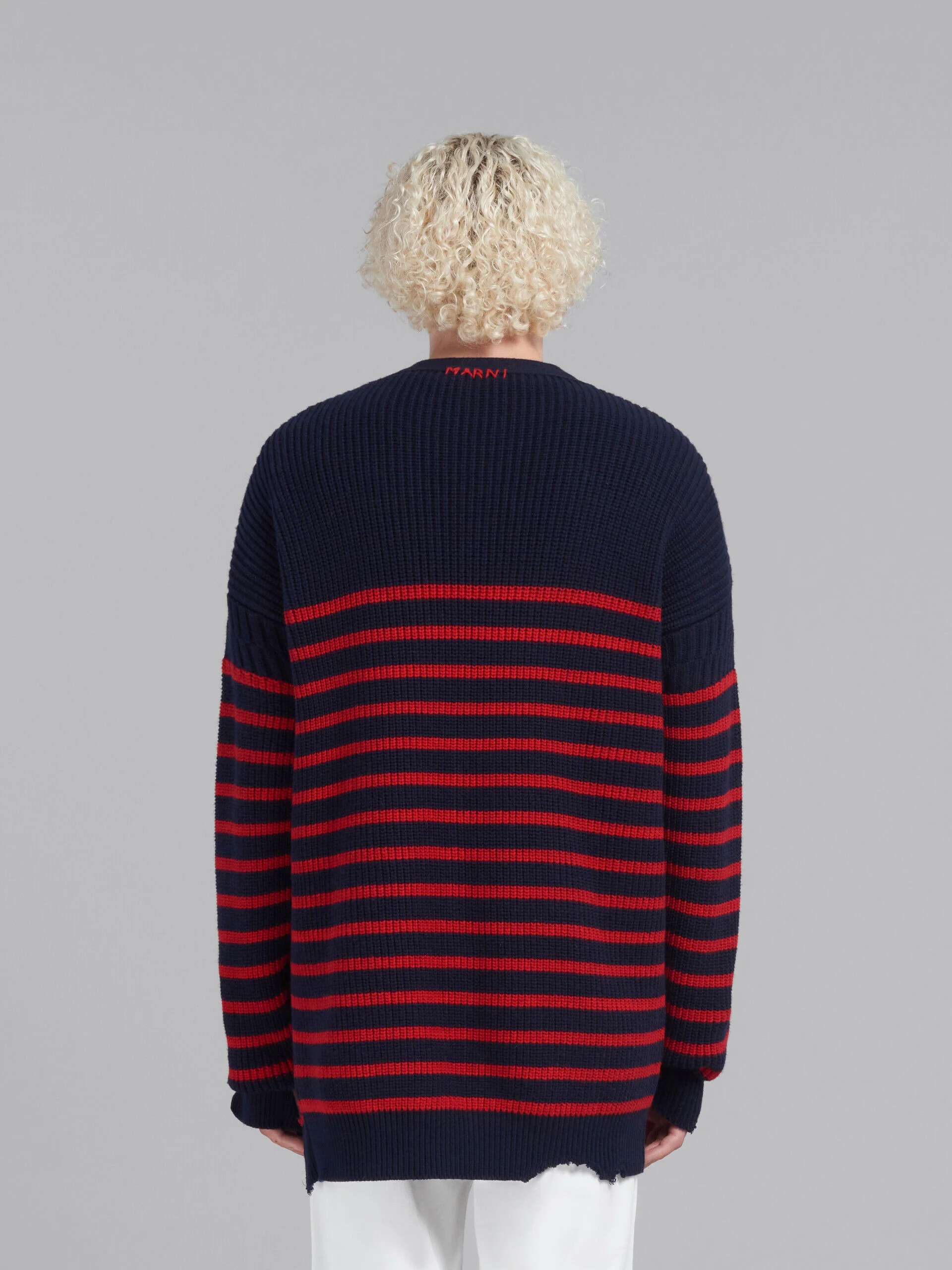 MARNI MEN'S NAVY RED STRIPED CARDIGAN SWEATER - Image 3