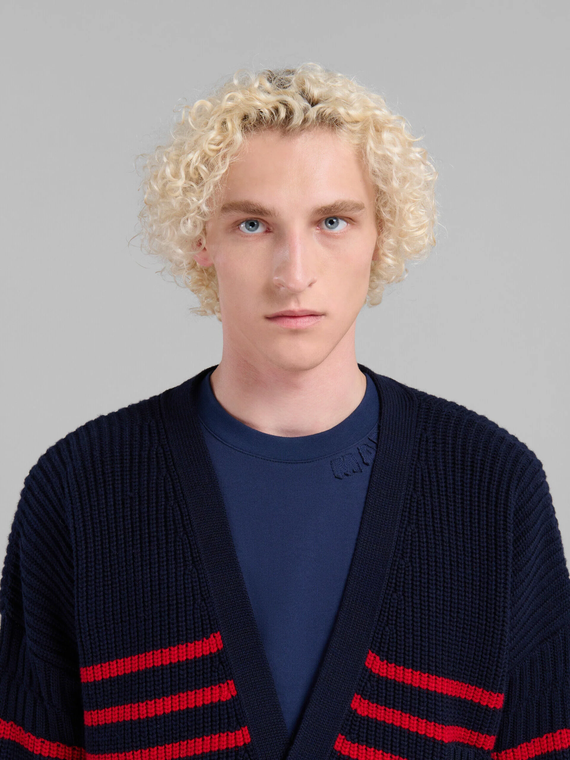 MARNI MEN'S NAVY RED STRIPED CARDIGAN SWEATER - Image 4