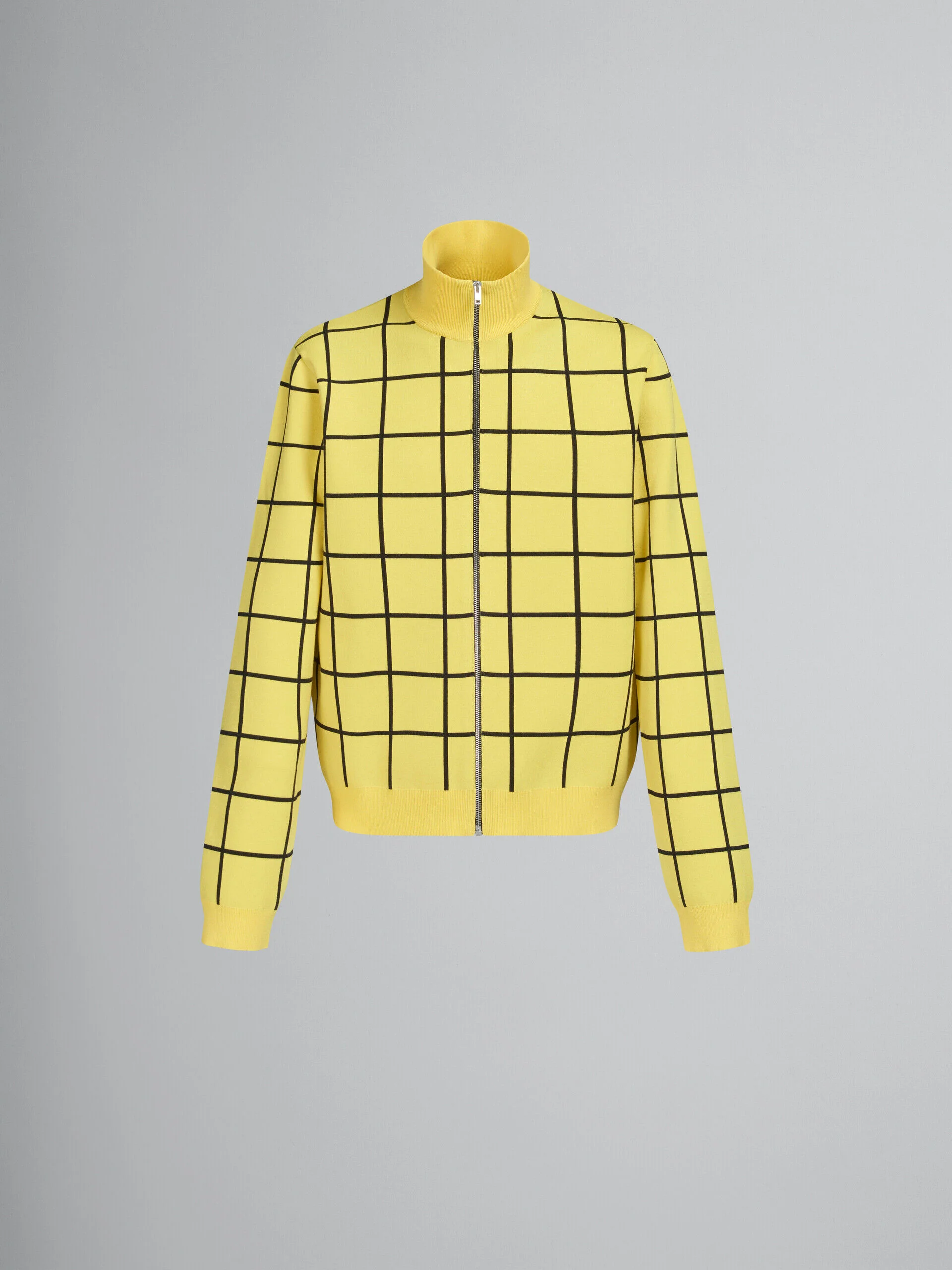 MARNI MEN'S YELLOW GRID ZIP-UP SWEATER