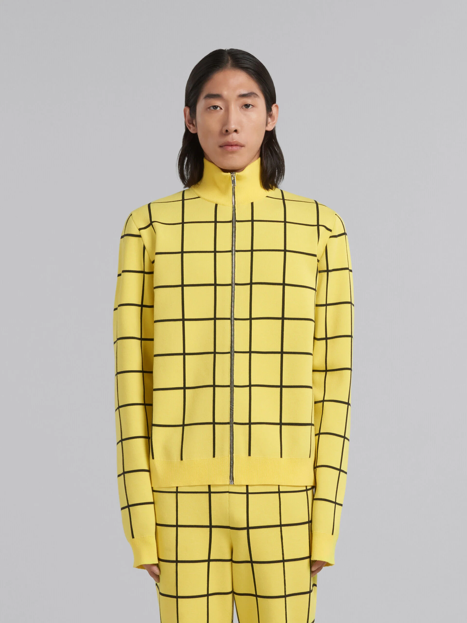 MARNI MEN'S YELLOW GRID ZIP-UP SWEATER - Image 2