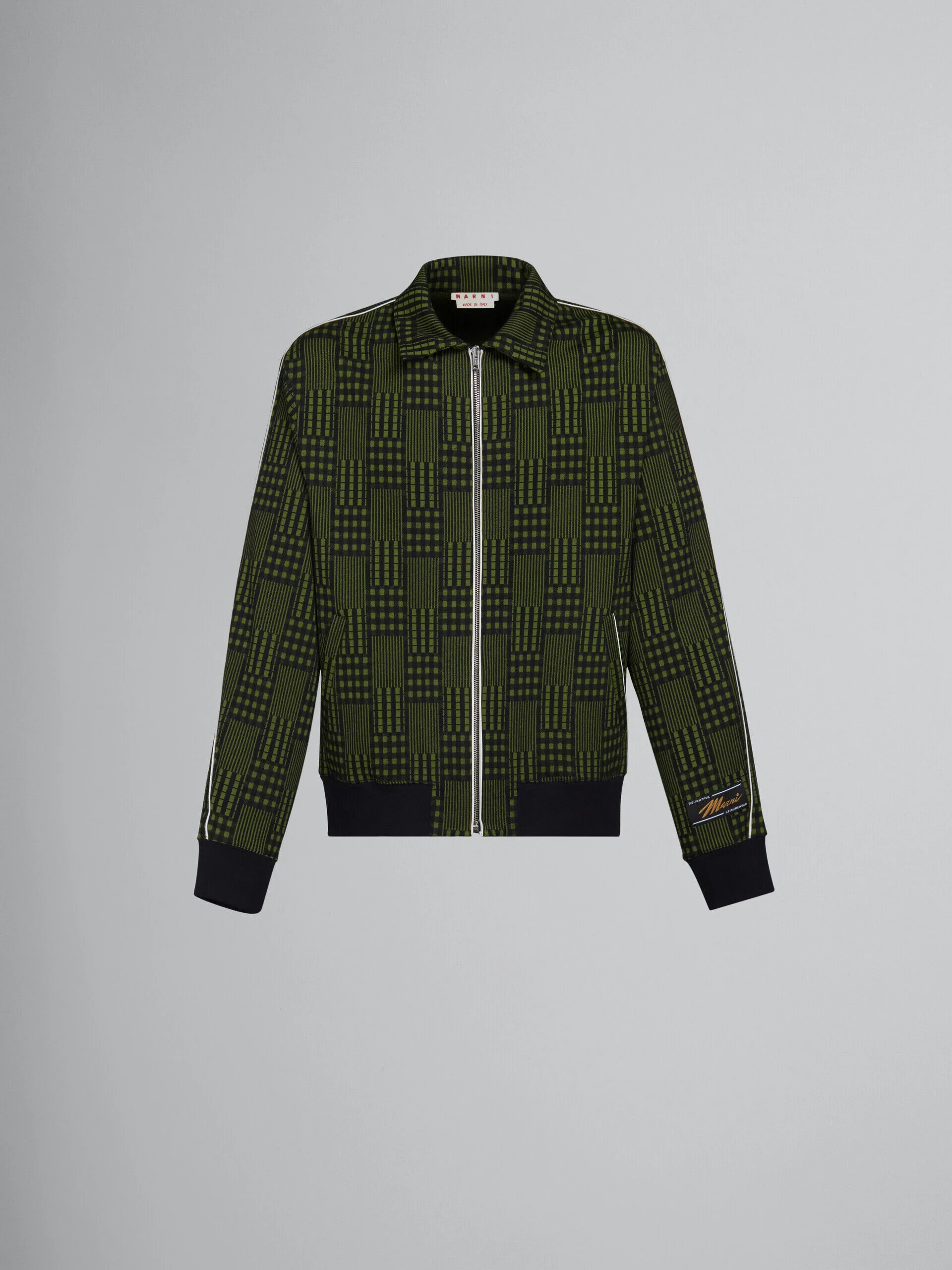 MARNI MEN'S OLIVE PATTERNED ZIP-UP SWEATER