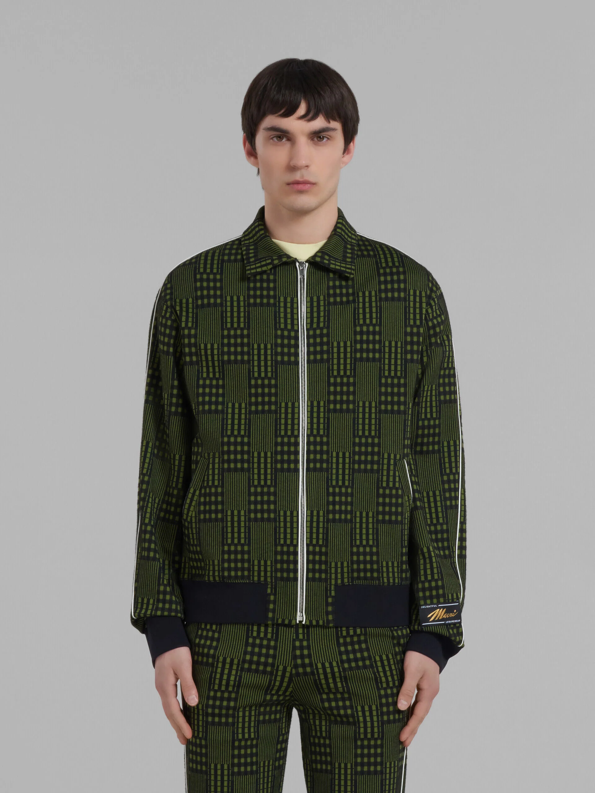 MARNI MEN'S OLIVE PATTERNED ZIP-UP SWEATER - Image 2