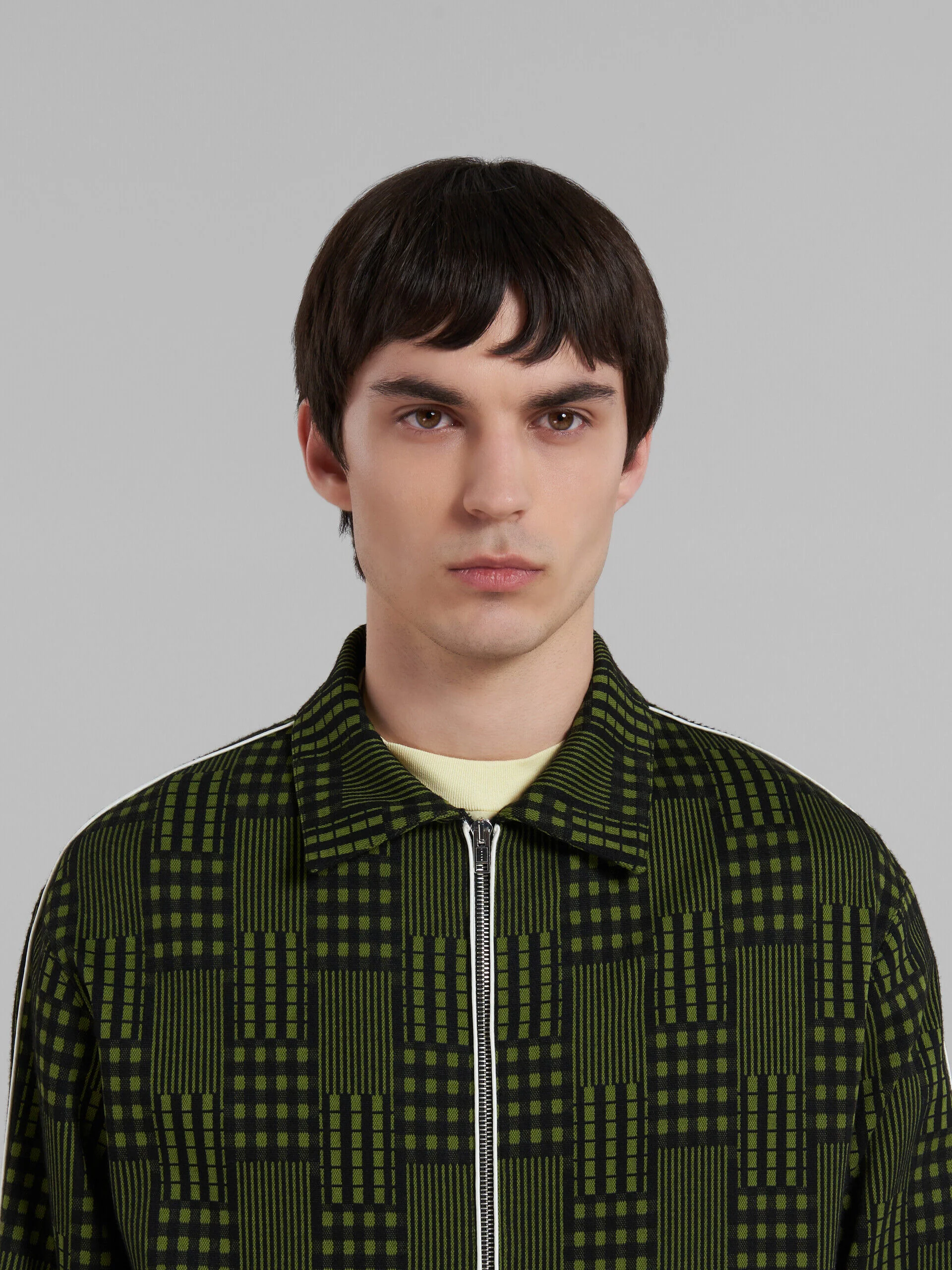 MARNI MEN'S OLIVE PATTERNED ZIP-UP SWEATER - Image 4