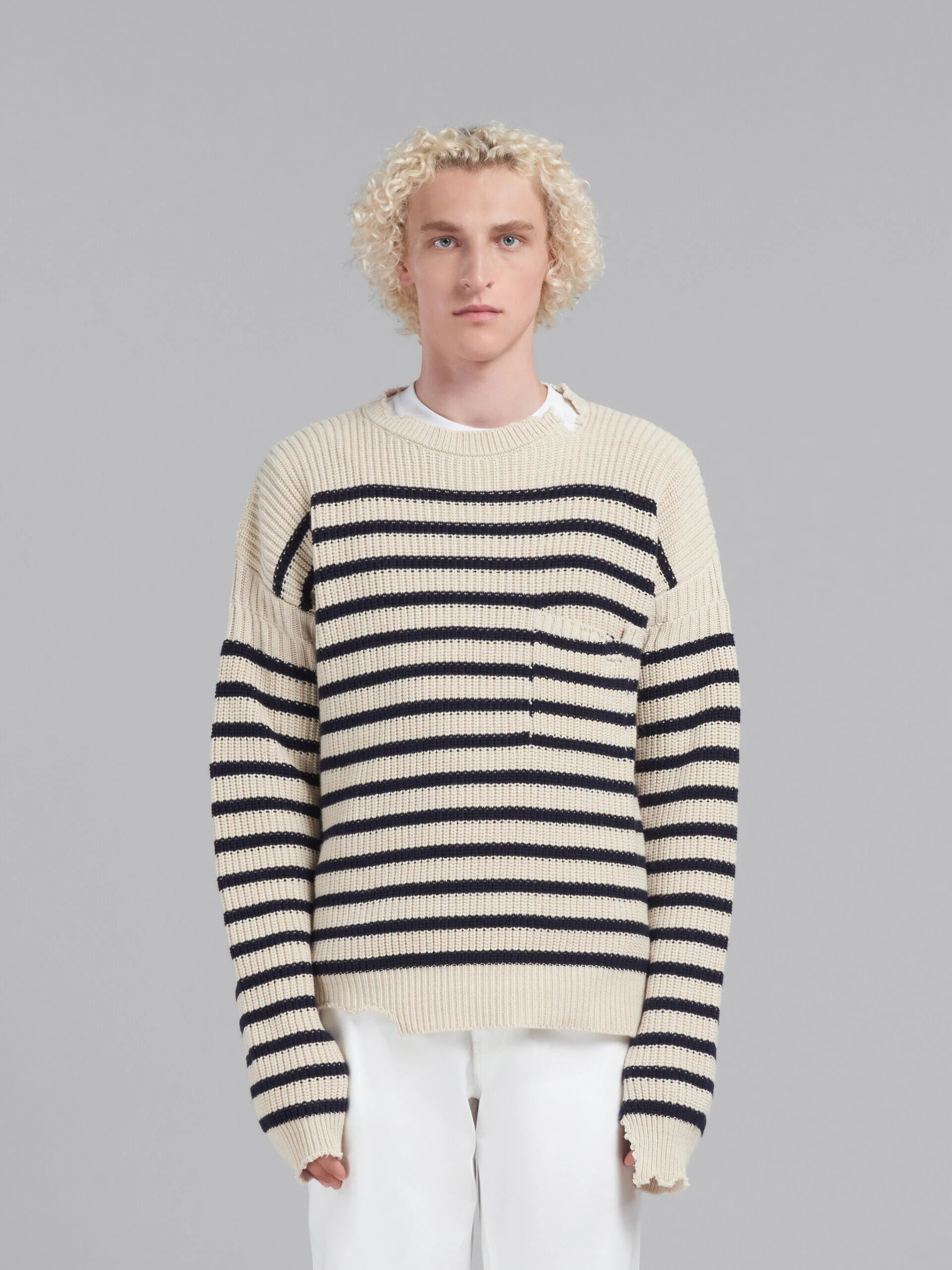 MARNI MEN'S STRIPED KNIT SWEATER WITH POCKET - Image 2