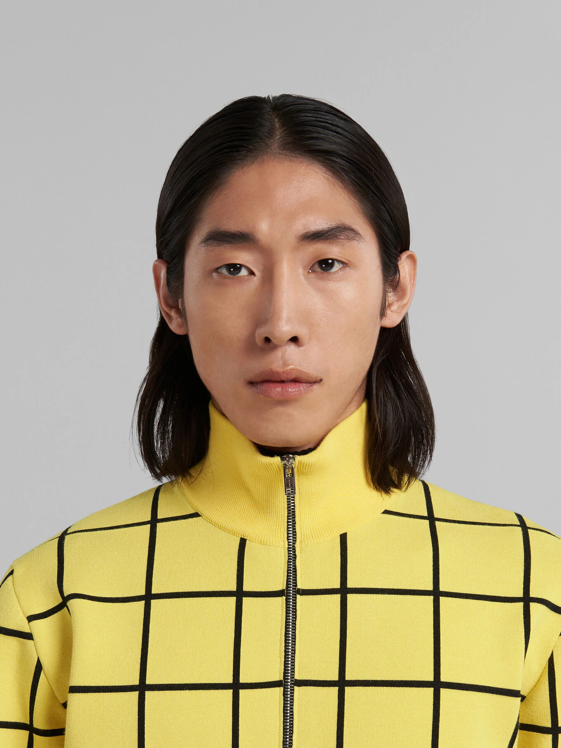 MARNI MEN'S YELLOW GRID ZIP-UP SWEATER - Image 4