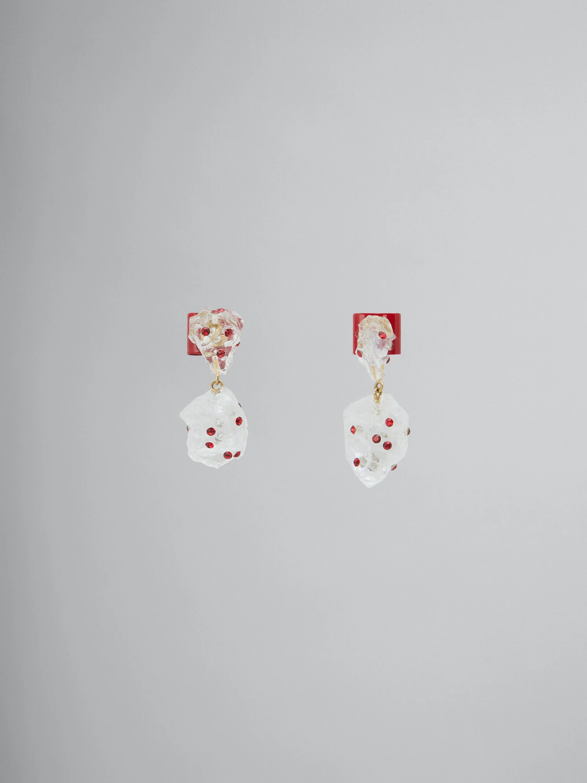 MARNI WOMEN'S CLEAR GLASS DROP EARRINGS WITH RED ACCENTS