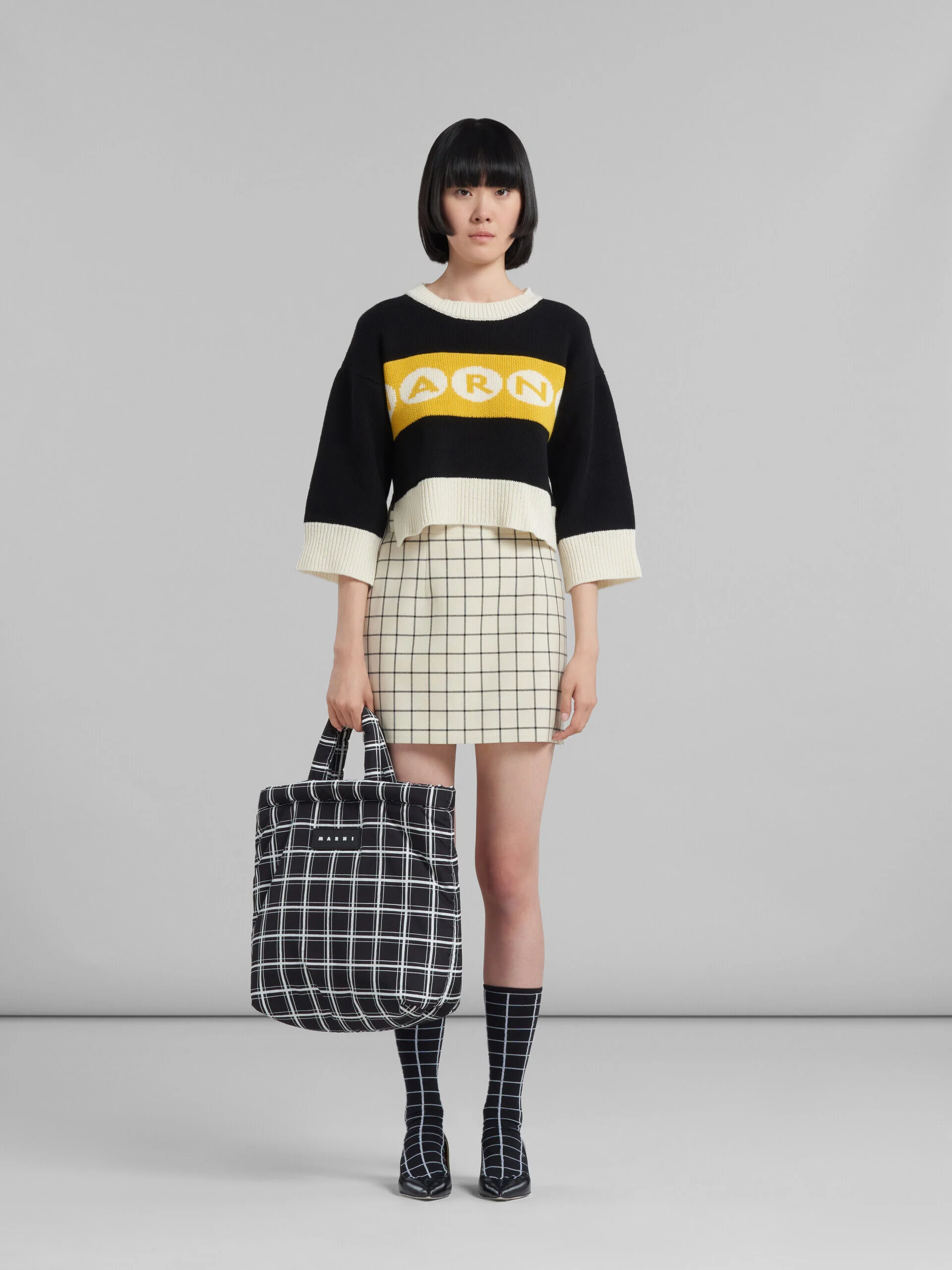 MARNI WOMEN'S BLACK PLAID PADDED TOTE BAG - Image 2