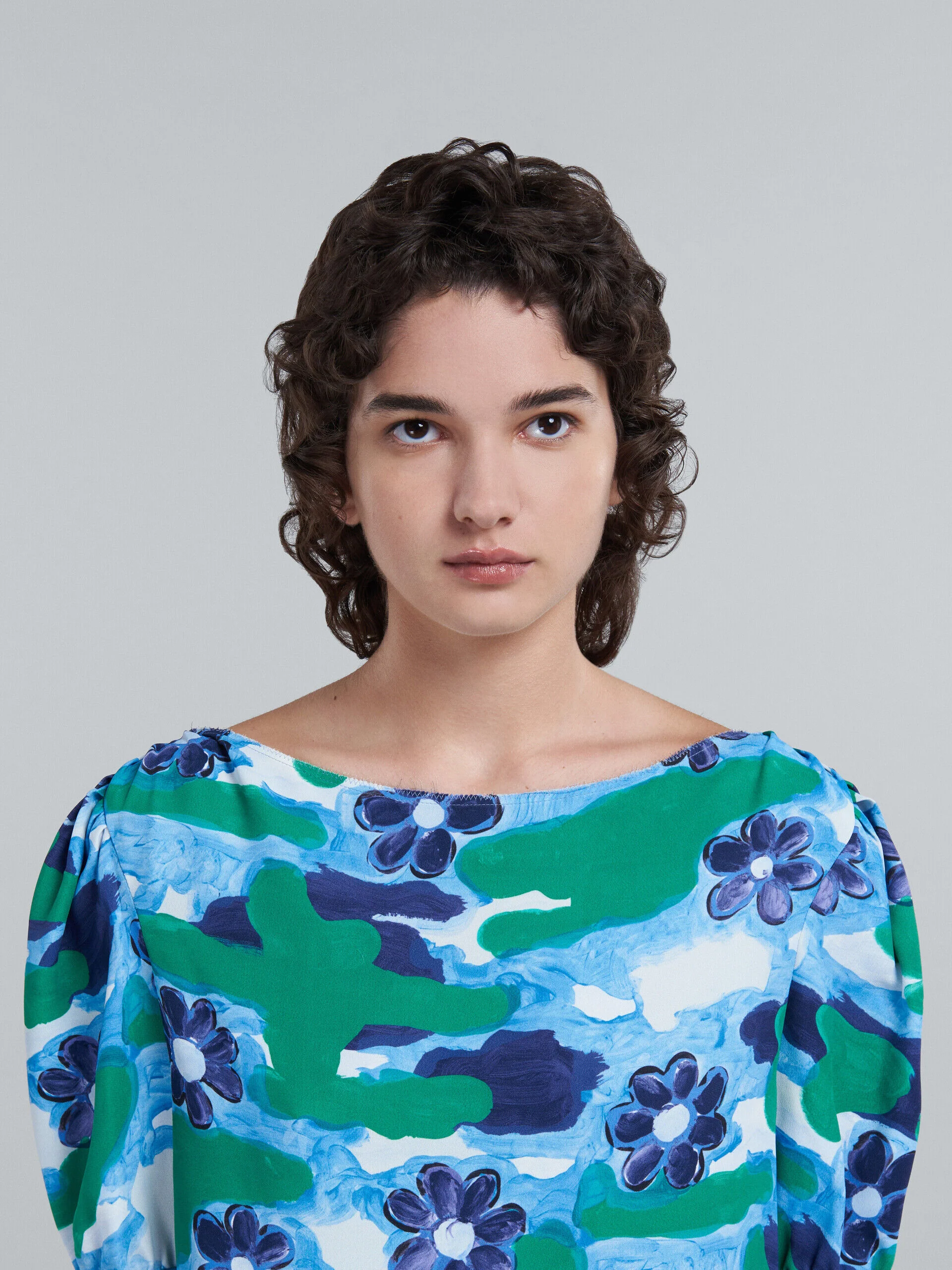MARNI WOMEN'S BLUE FLORAL PUFF SLEEVE BLOUSE - Image 4