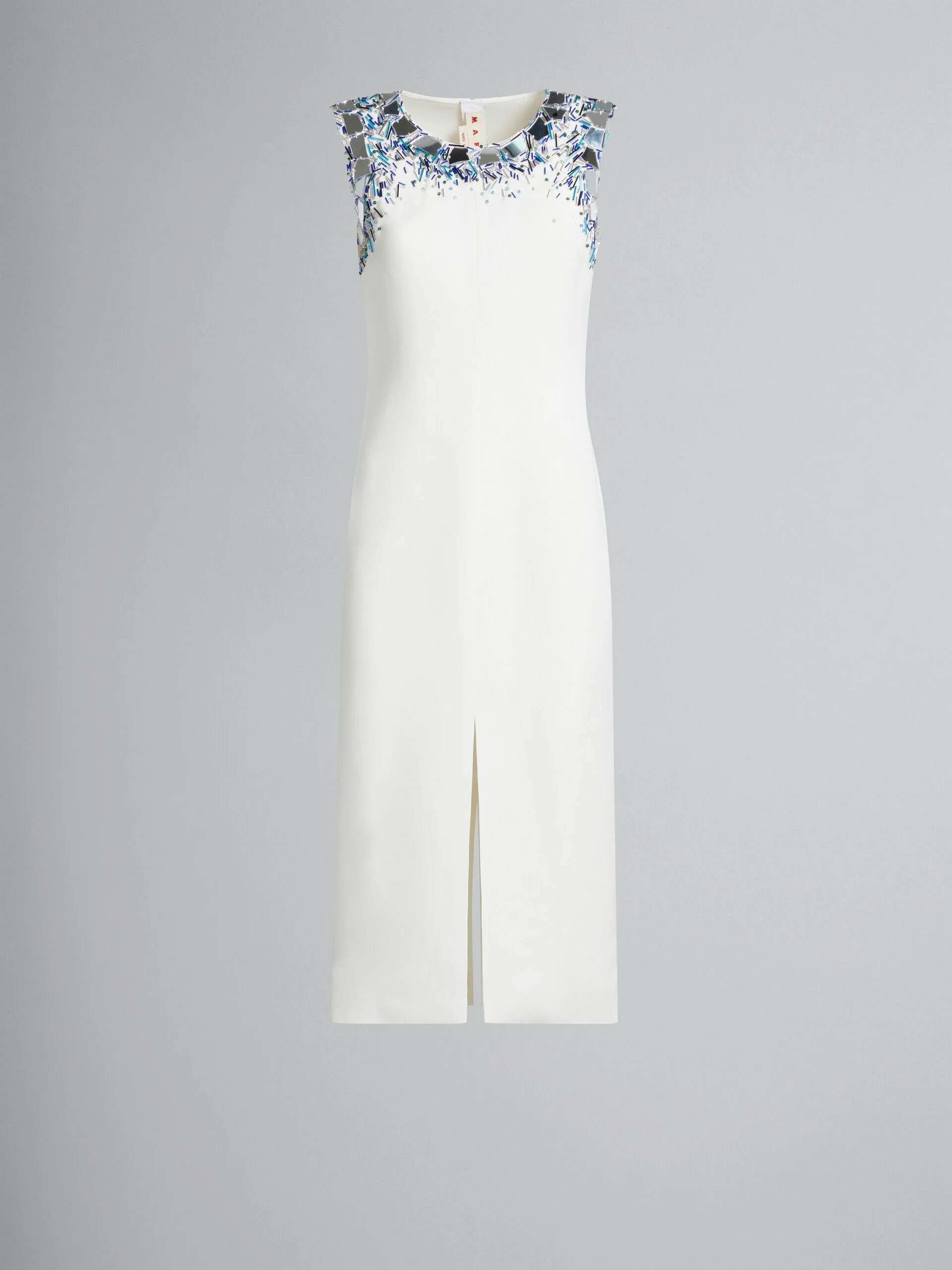 MARNI WOMEN'S WHITE SLEEVELESS DRESS WITH EMBELLISHMENTS