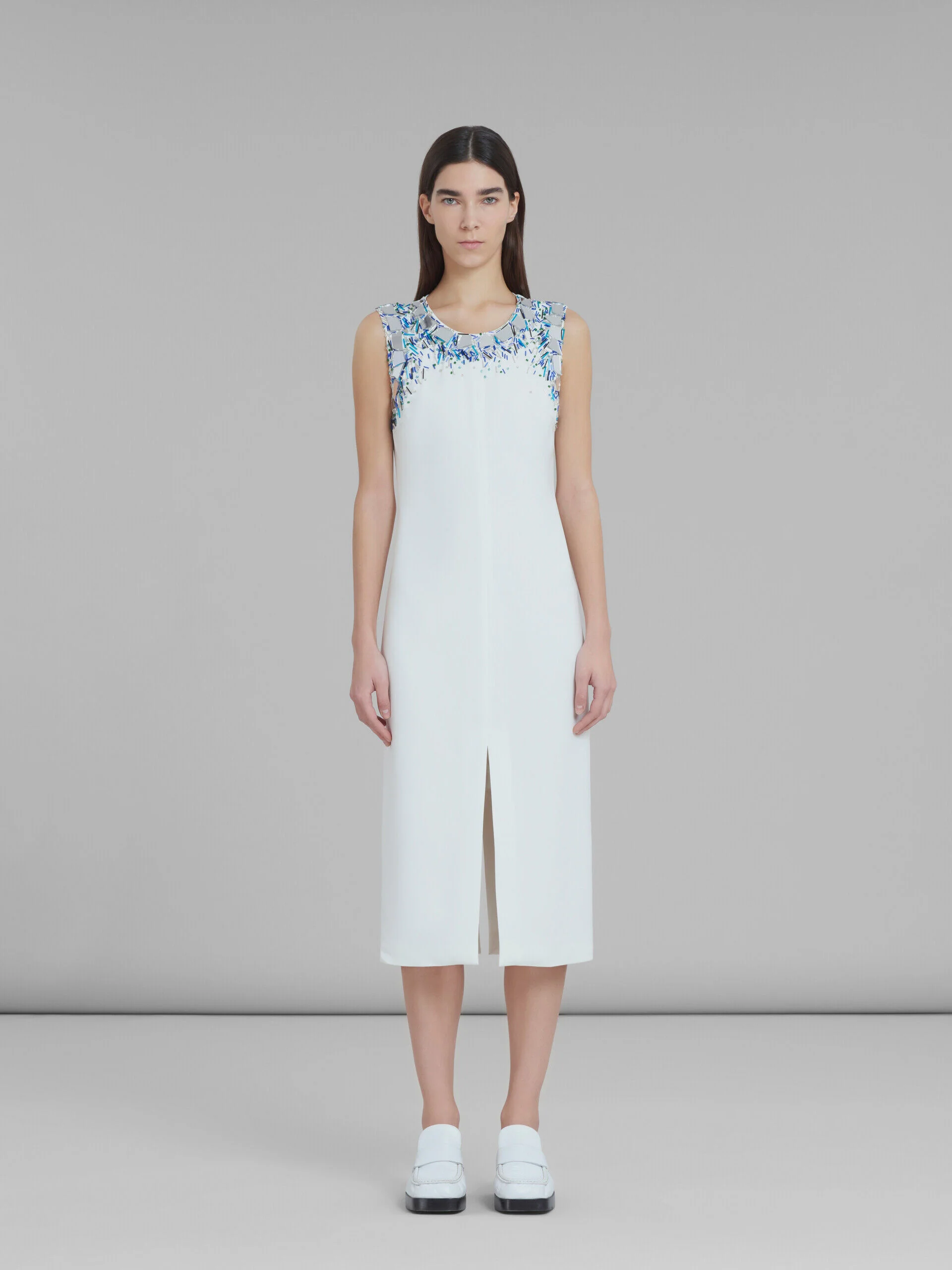 MARNI WOMEN'S WHITE SLEEVELESS DRESS WITH EMBELLISHMENTS - Image 2