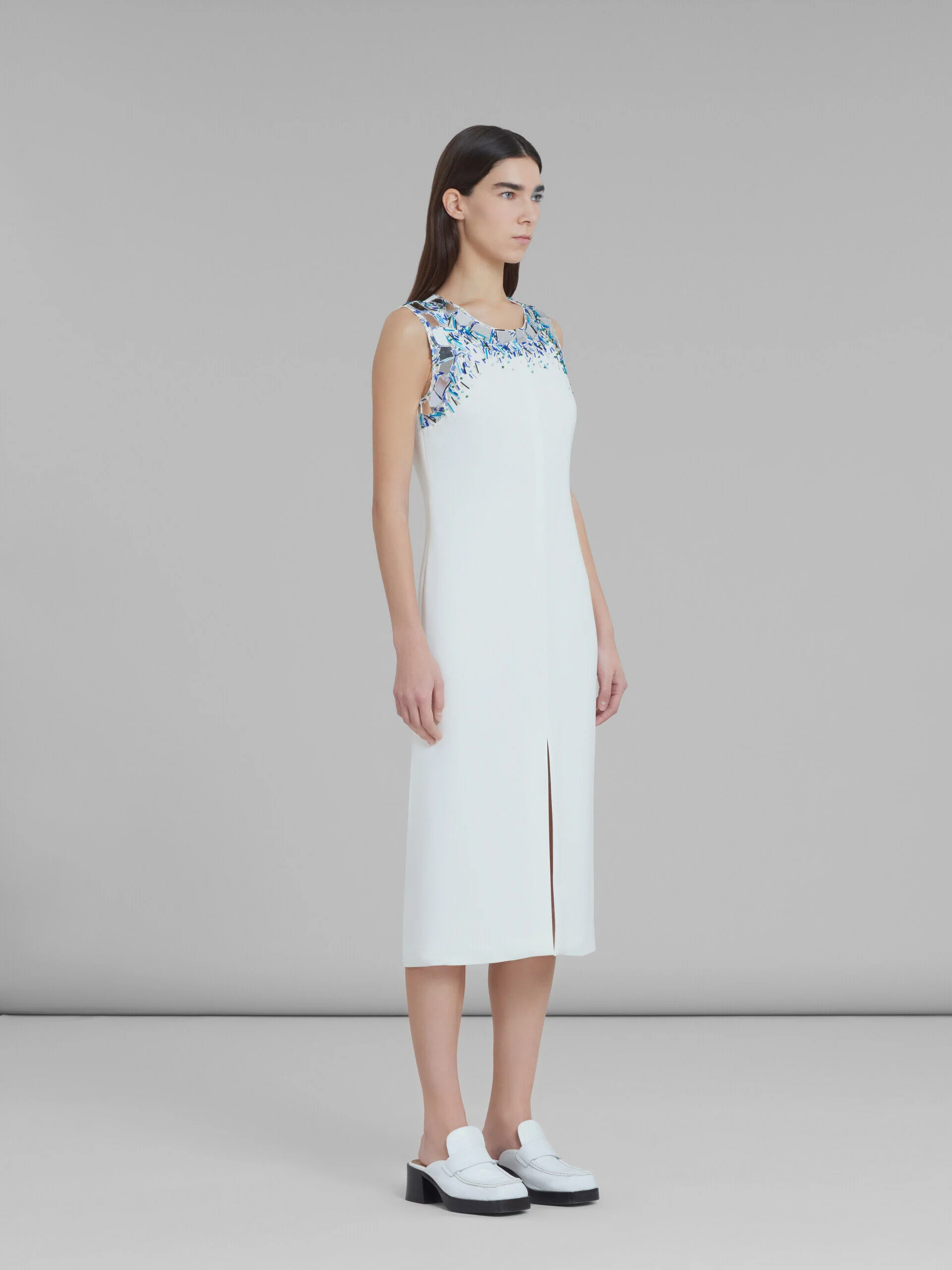 MARNI WOMEN'S WHITE SLEEVELESS DRESS WITH EMBELLISHMENTS - Image 6
