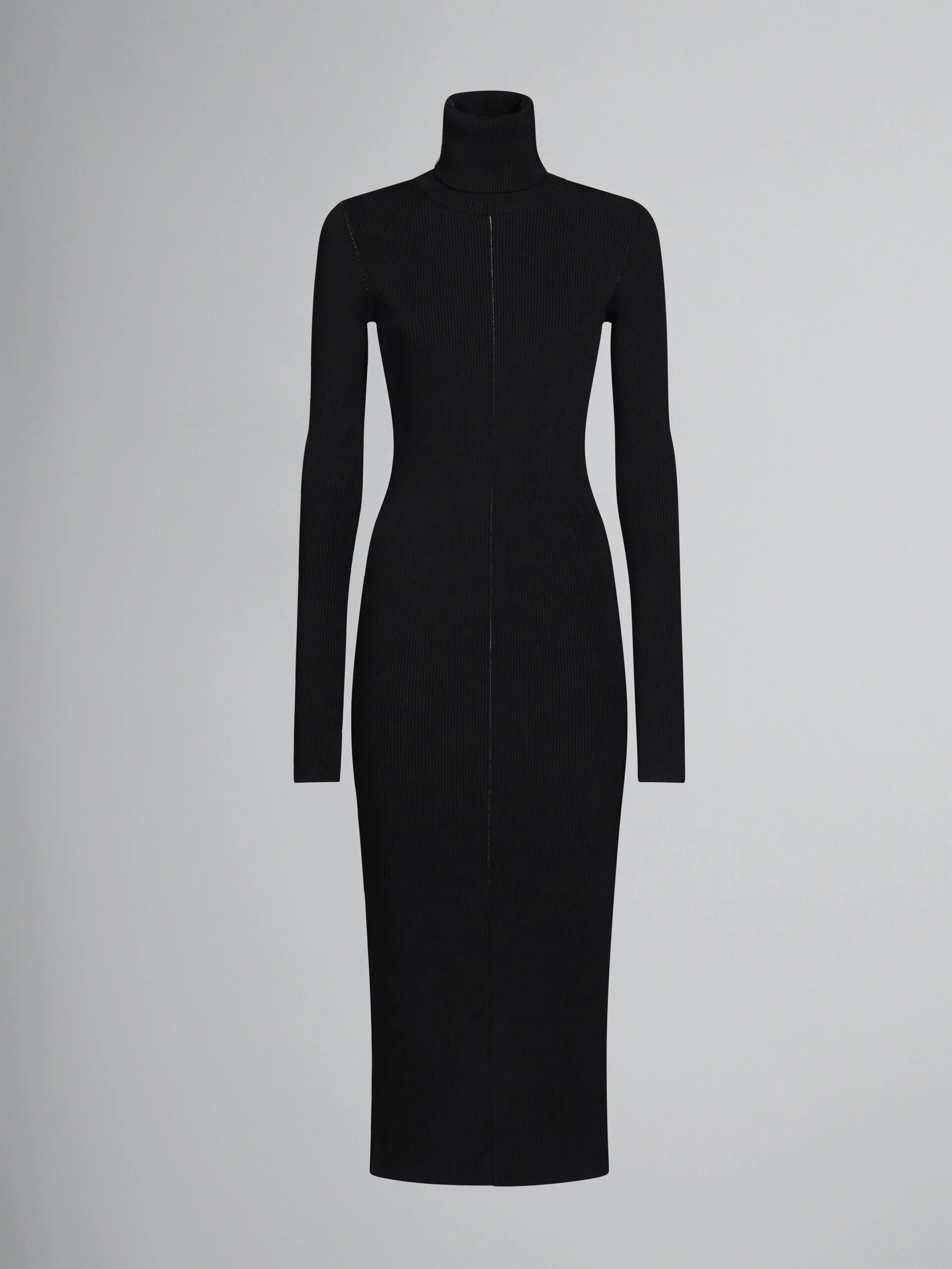 MARNI WOMEN'S BLACK RIBBED TURTLENECK MIDI DRESS