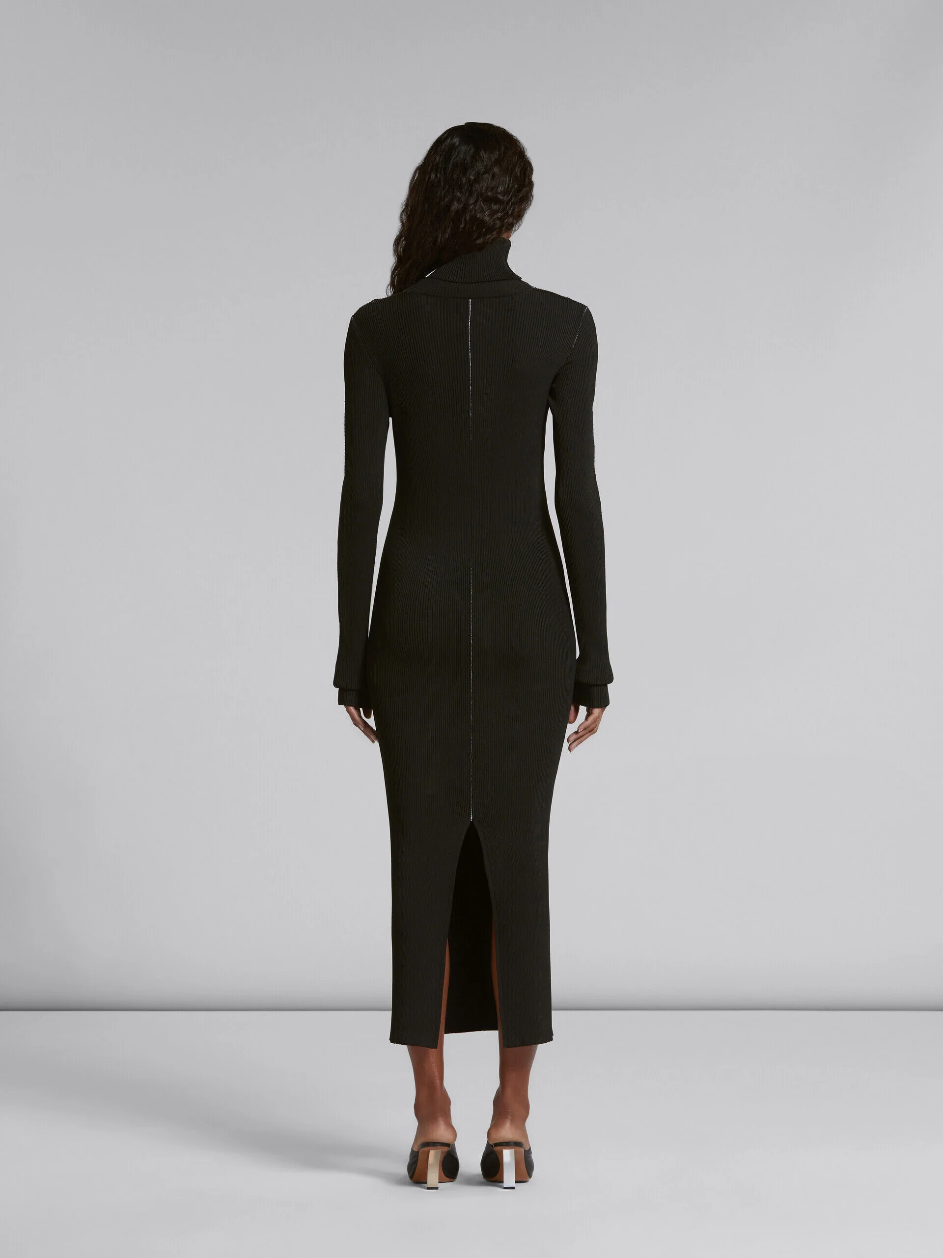 MARNI WOMEN'S BLACK RIBBED TURTLENECK MIDI DRESS - Image 3