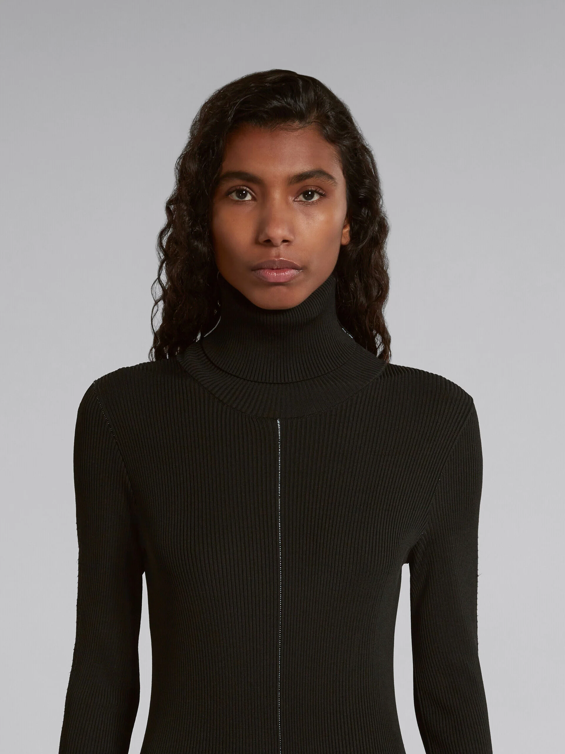 MARNI WOMEN'S BLACK RIBBED TURTLENECK MIDI DRESS - Image 5