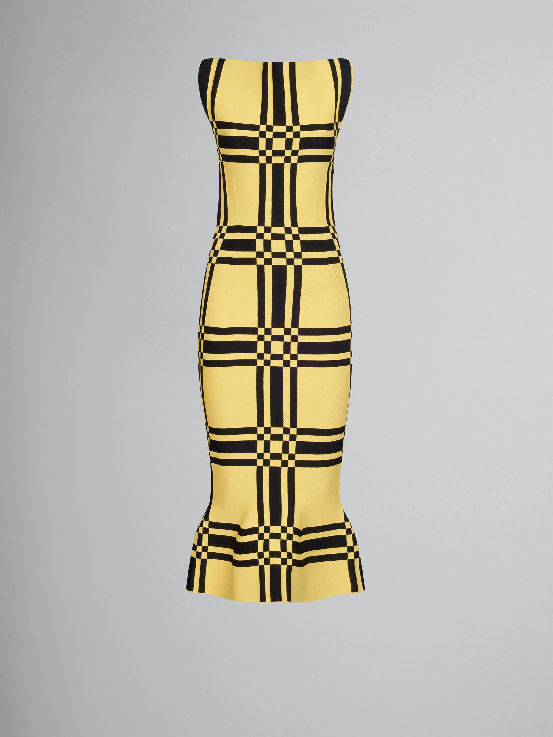 MARNI WOMEN'S YELLOW CHECKERED STRAPLESS DRESS
