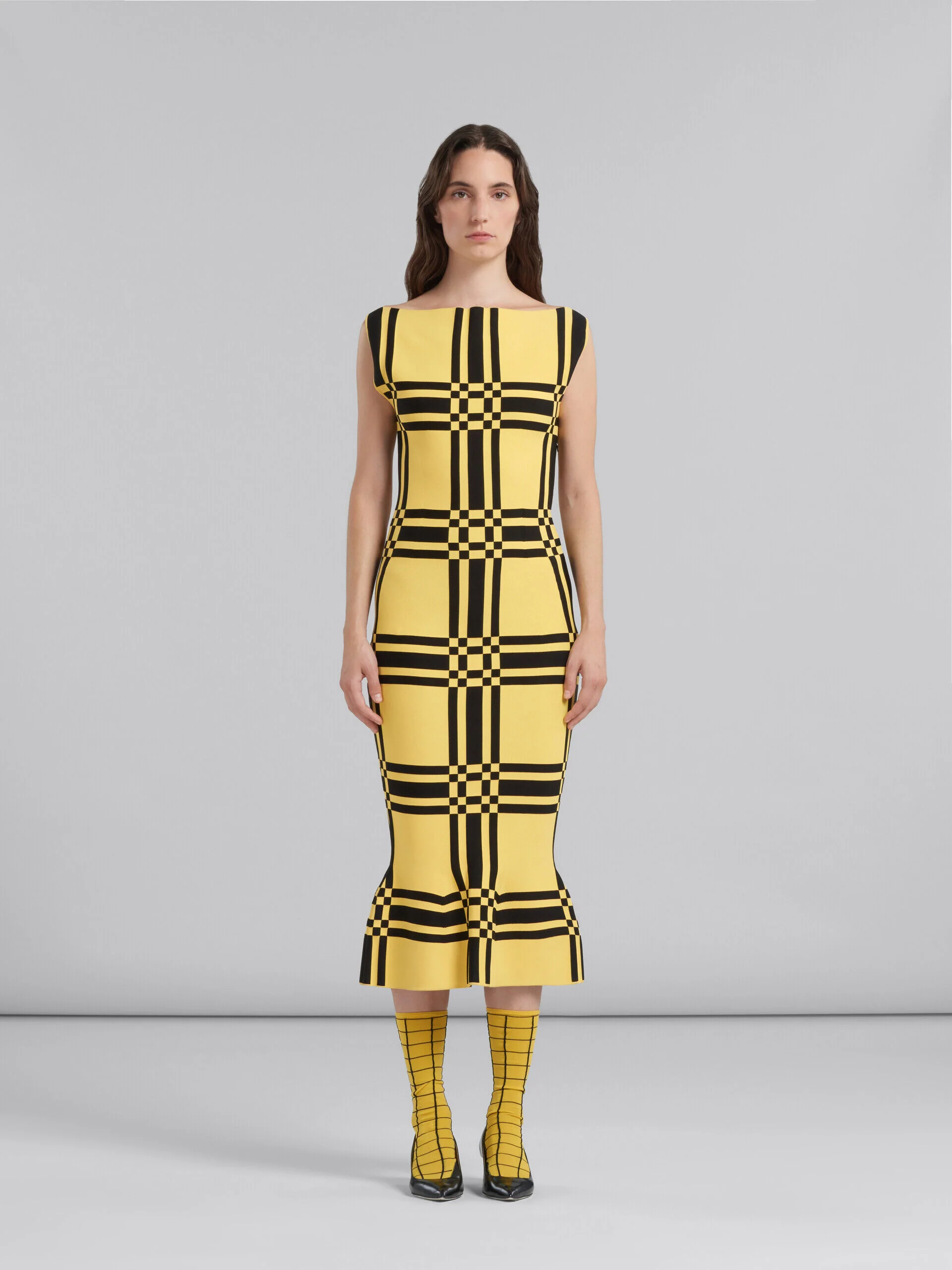 MARNI WOMEN'S YELLOW CHECKERED STRAPLESS DRESS - Image 2