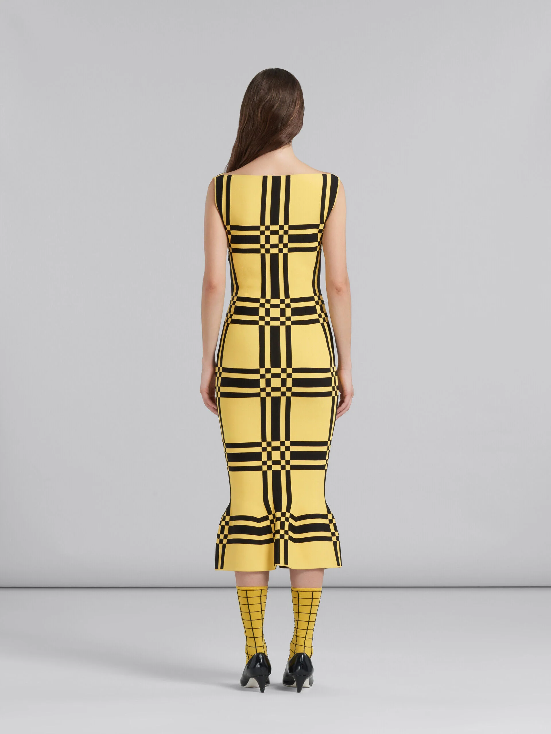 MARNI WOMEN'S YELLOW CHECKERED STRAPLESS DRESS - Image 3