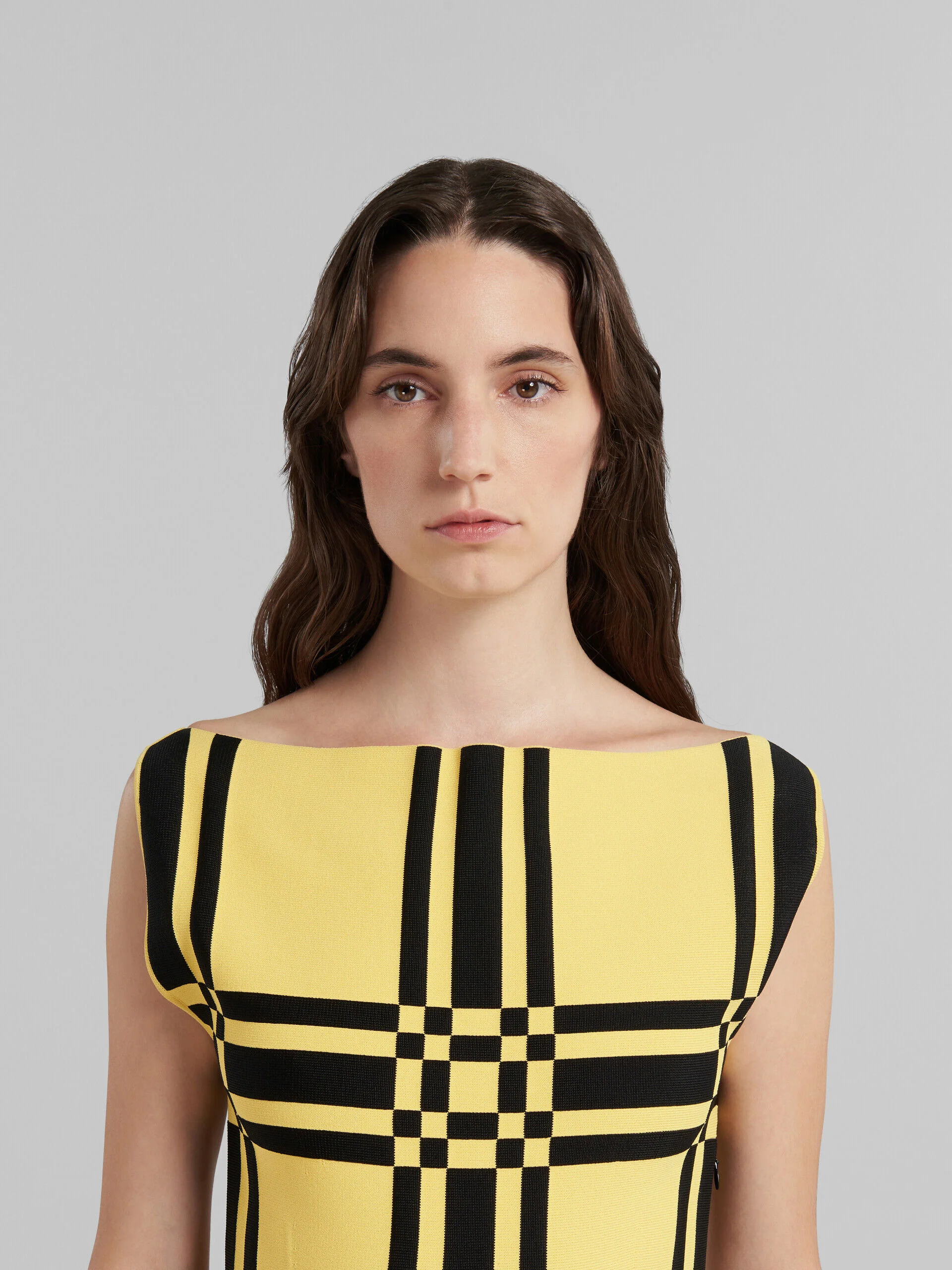 MARNI WOMEN'S YELLOW CHECKERED STRAPLESS DRESS - Image 4