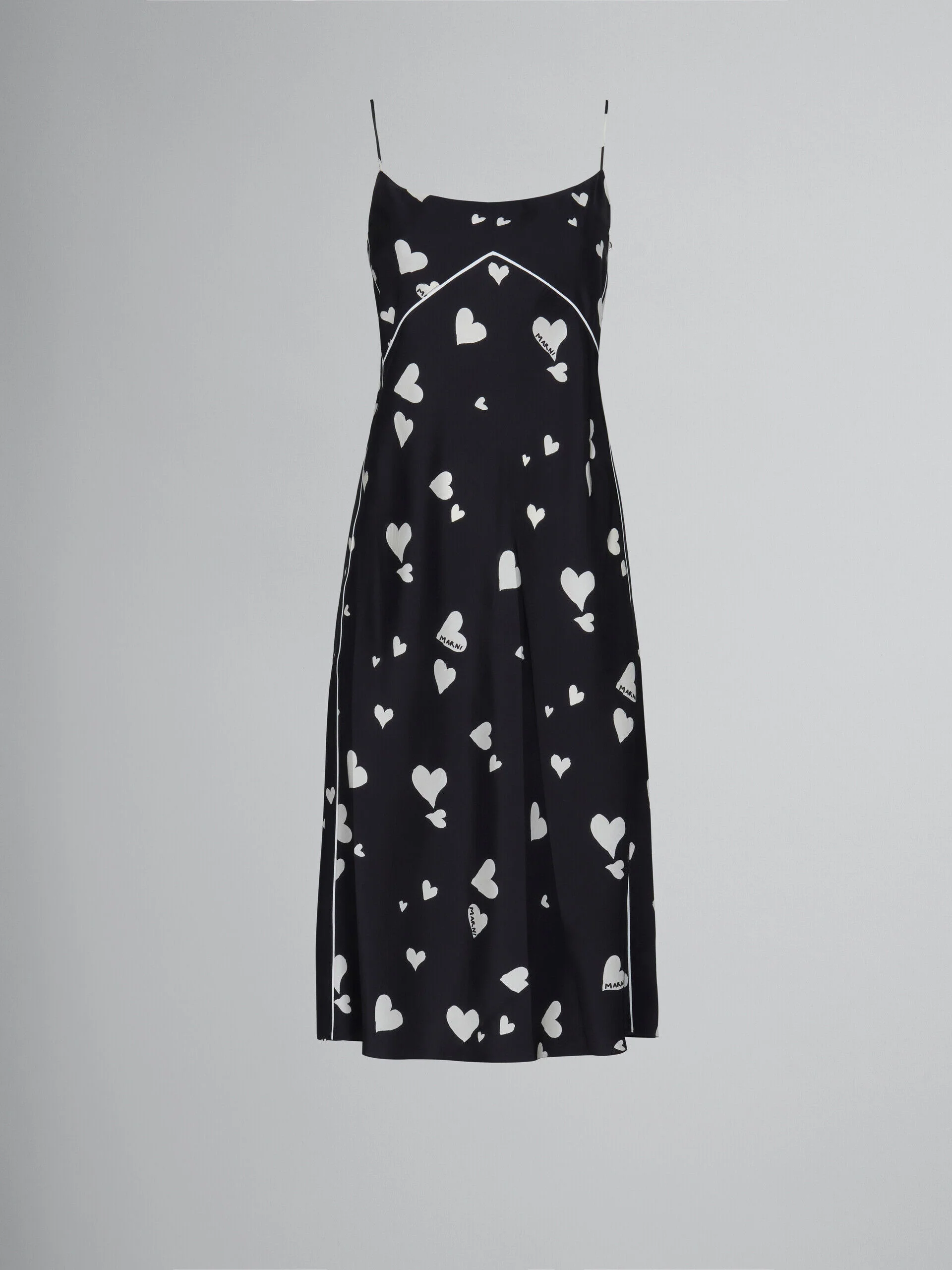 MARNI WOMEN'S BLACK HEART-PRINT SLIP DRESS