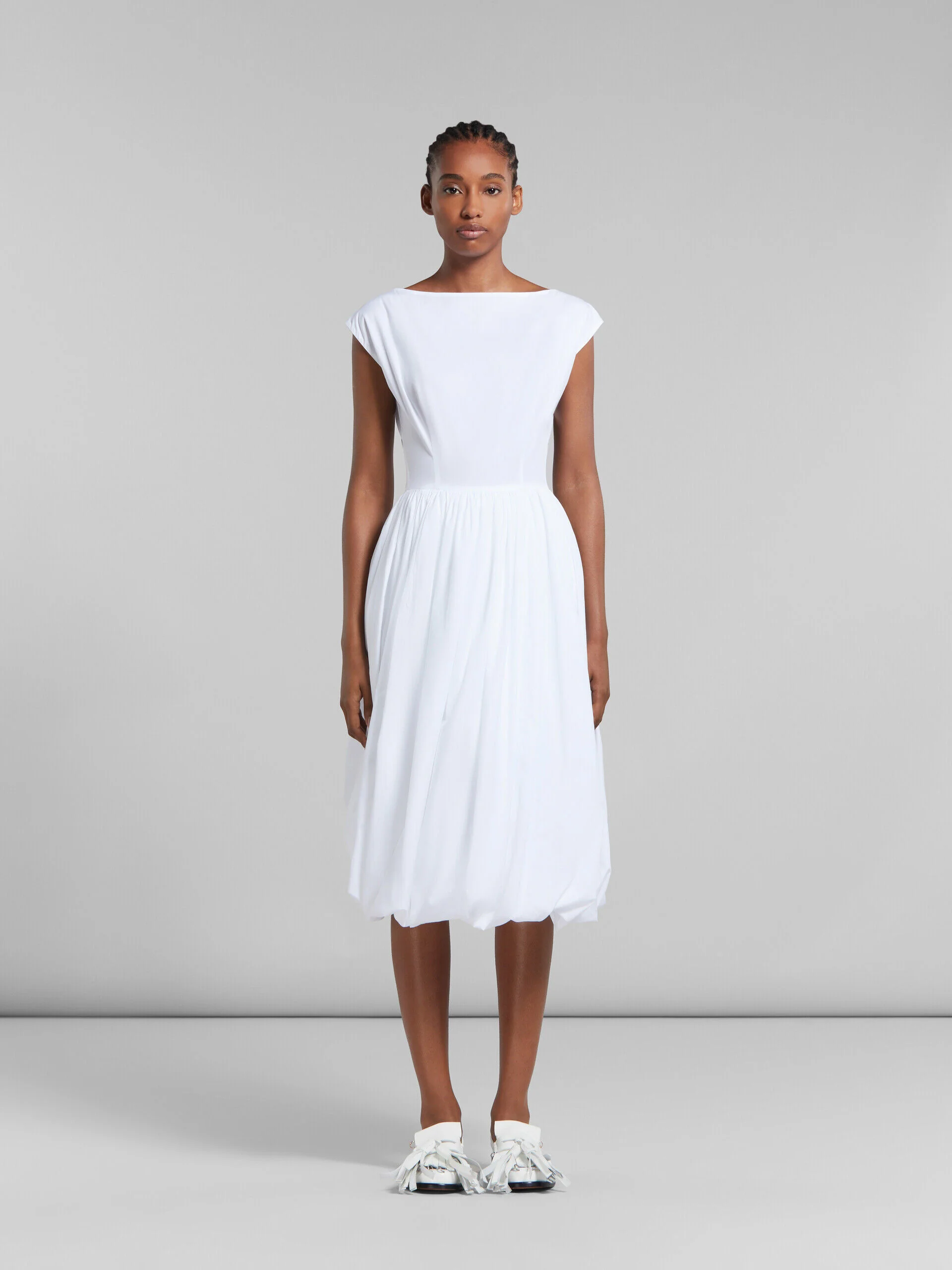MARNI WOMEN'S WHITE CAP SLEEVE GATHERED DRESS - Image 2