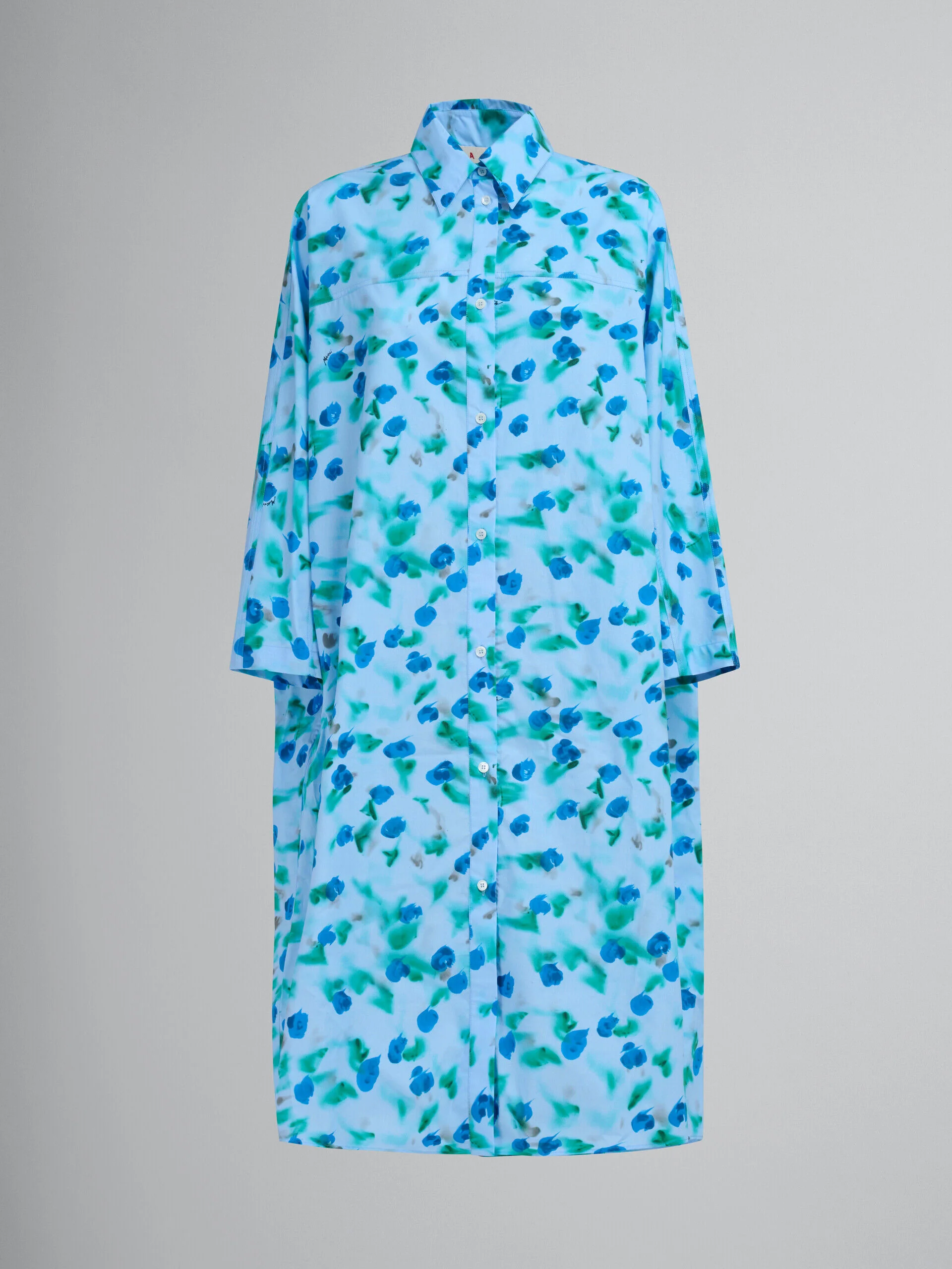 MARNI WOMEN'S LIGHT BLUE FLORAL SHIRT DRESS