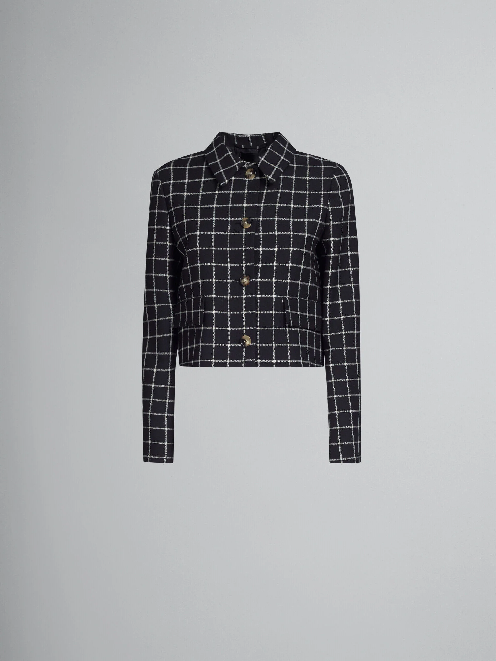 MARNI WOMEN'S BLACK CHECKERED CROPPED JACKET