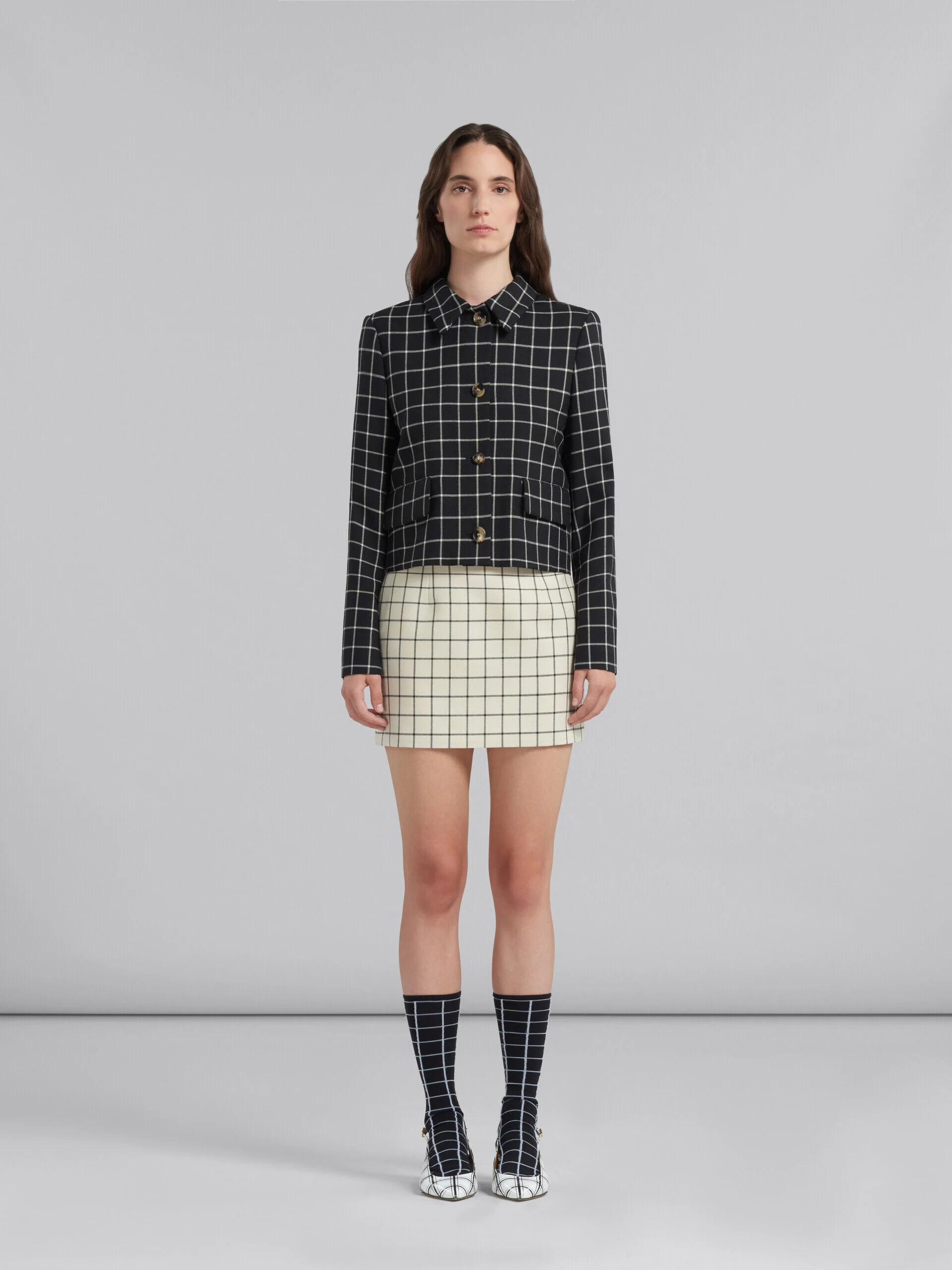 MARNI WOMEN'S BLACK CHECKERED CROPPED JACKET - Image 2