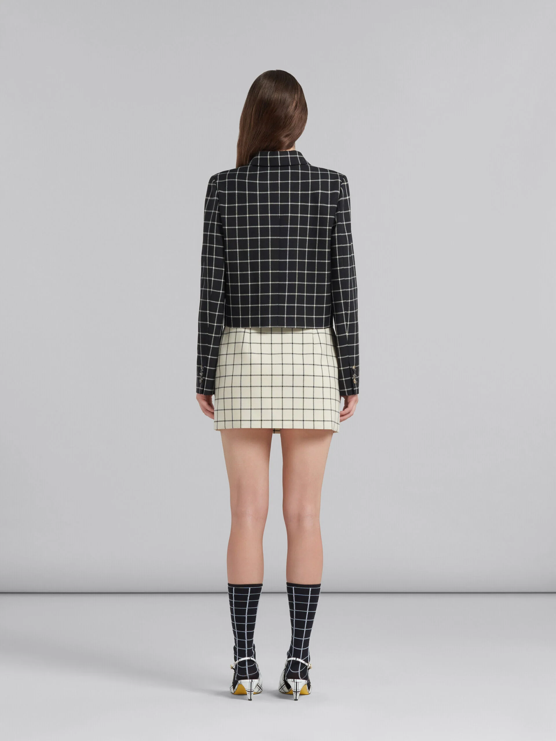 MARNI WOMEN'S BLACK CHECKERED CROPPED JACKET - Image 3