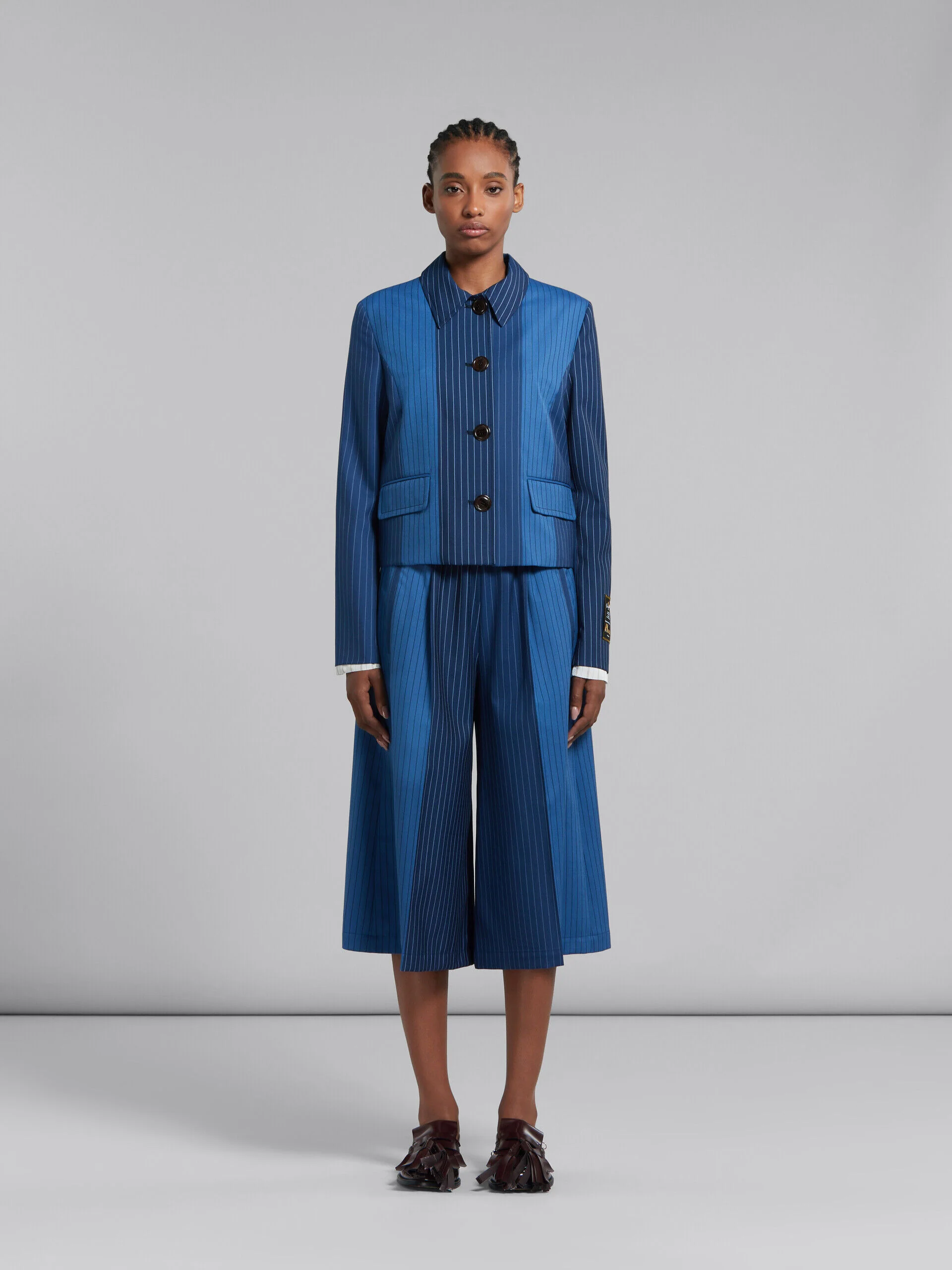 MARNI WOMEN'S BLUE PINSTRIPED TAILORED JACKET - Image 2