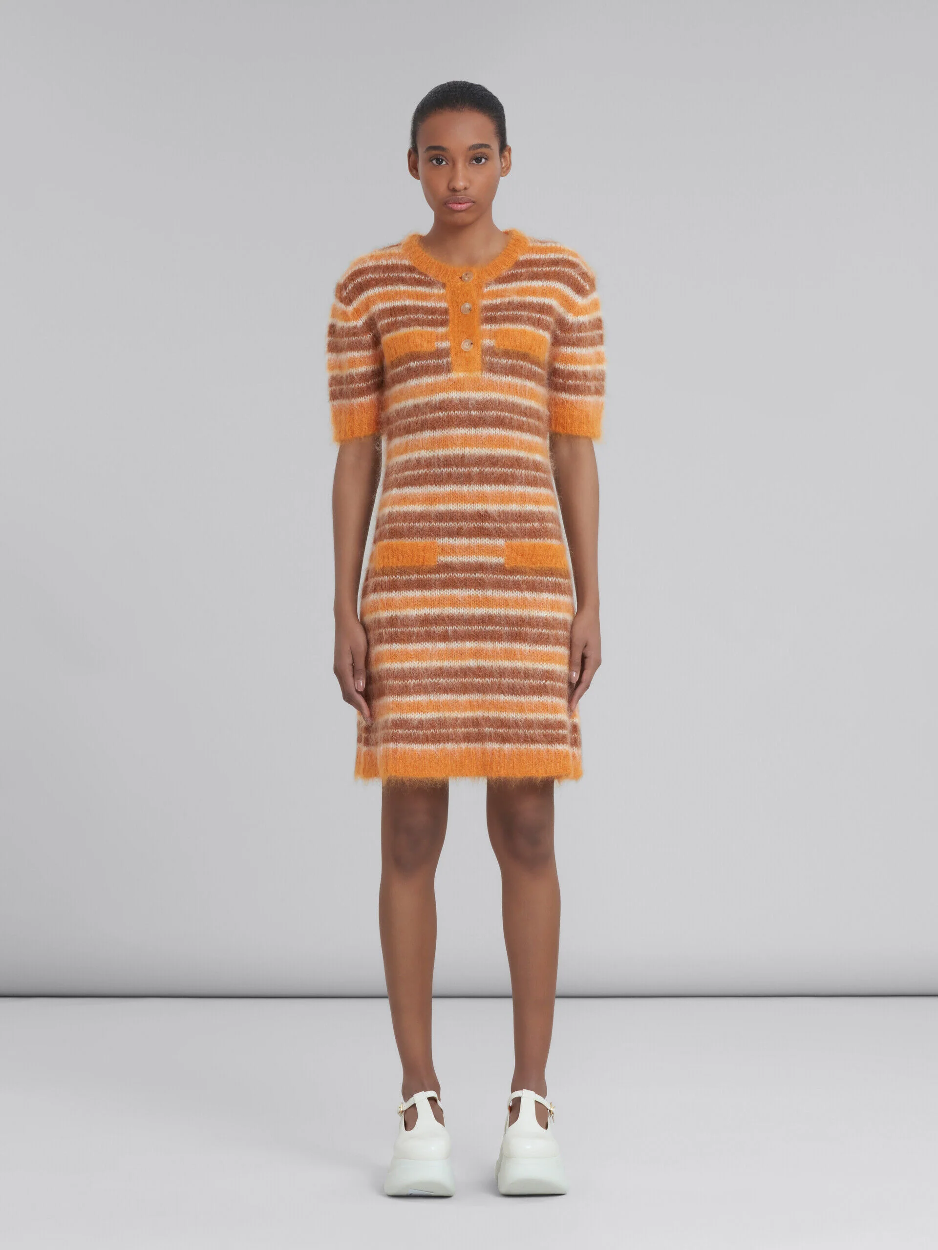 MARNI WOMEN'S ORANGE STRIPED KNIT DRESS - Image 2