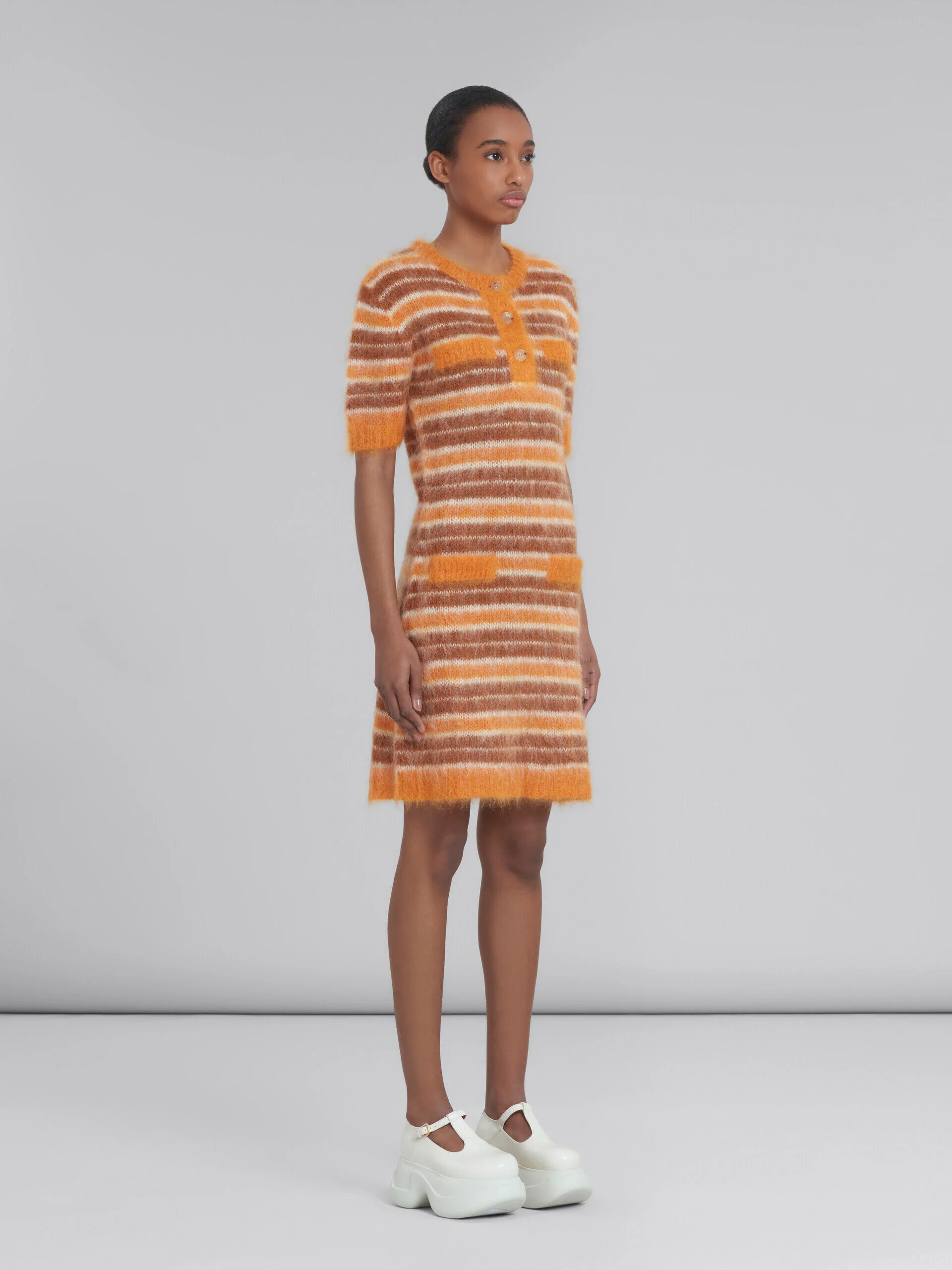 MARNI WOMEN'S ORANGE STRIPED KNIT DRESS - Image 6