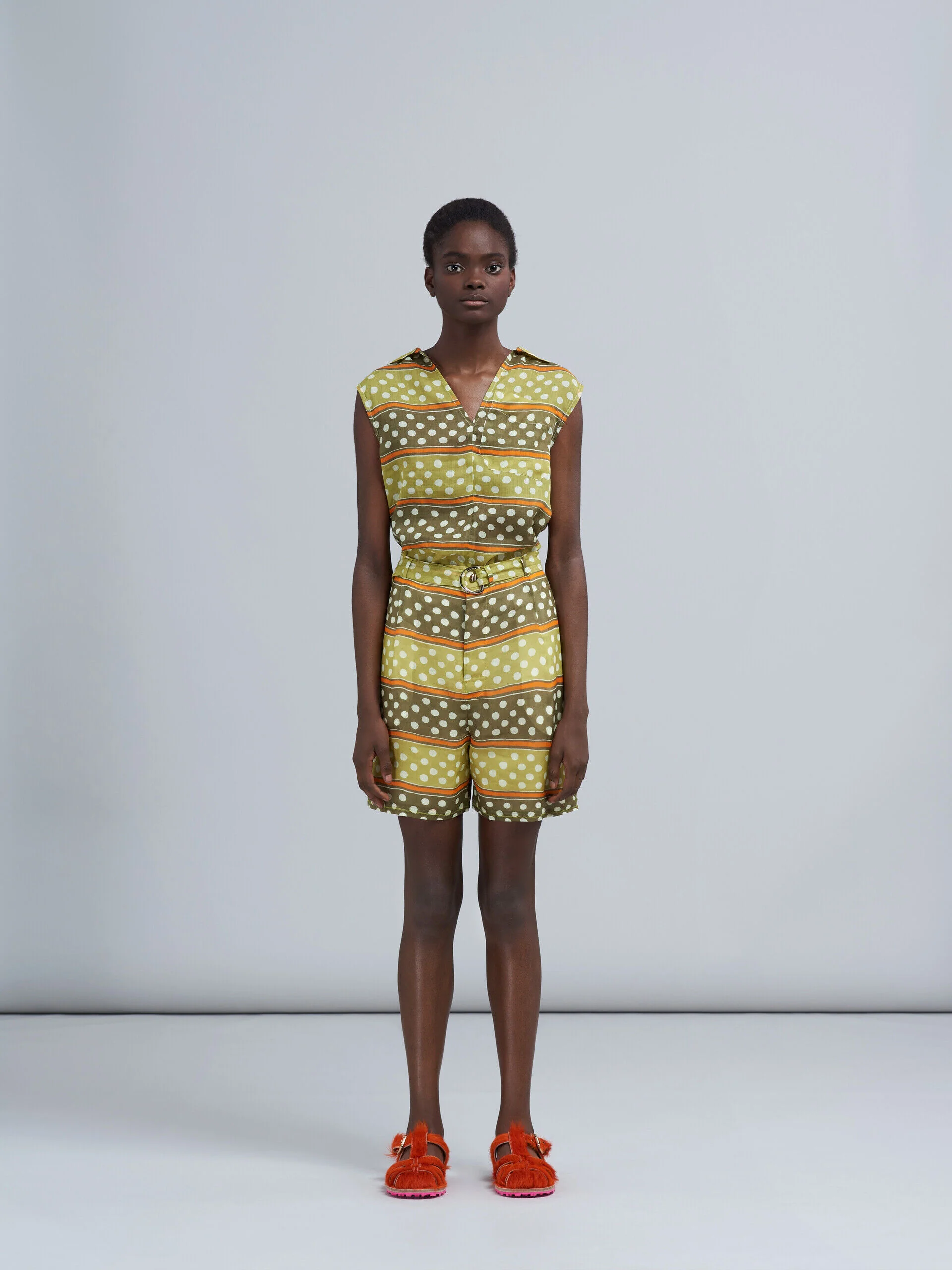 MARNI WOMEN'S DUSTY OLIVE POLKA DOT SHORTS - Image 2