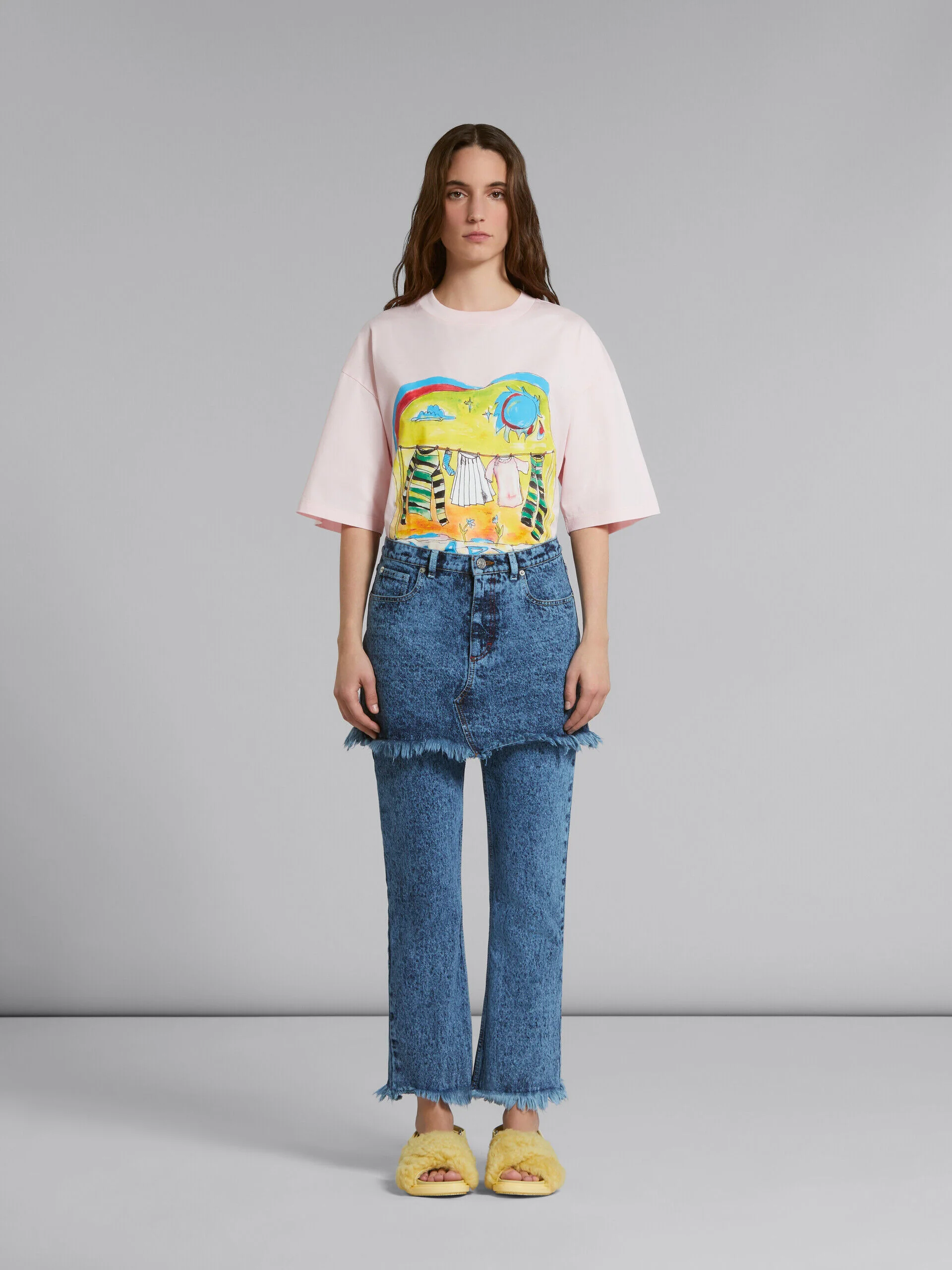 MARNI WOMEN'S BLUE DENIM LAYERED FRINGE TROUSERS - Image 2