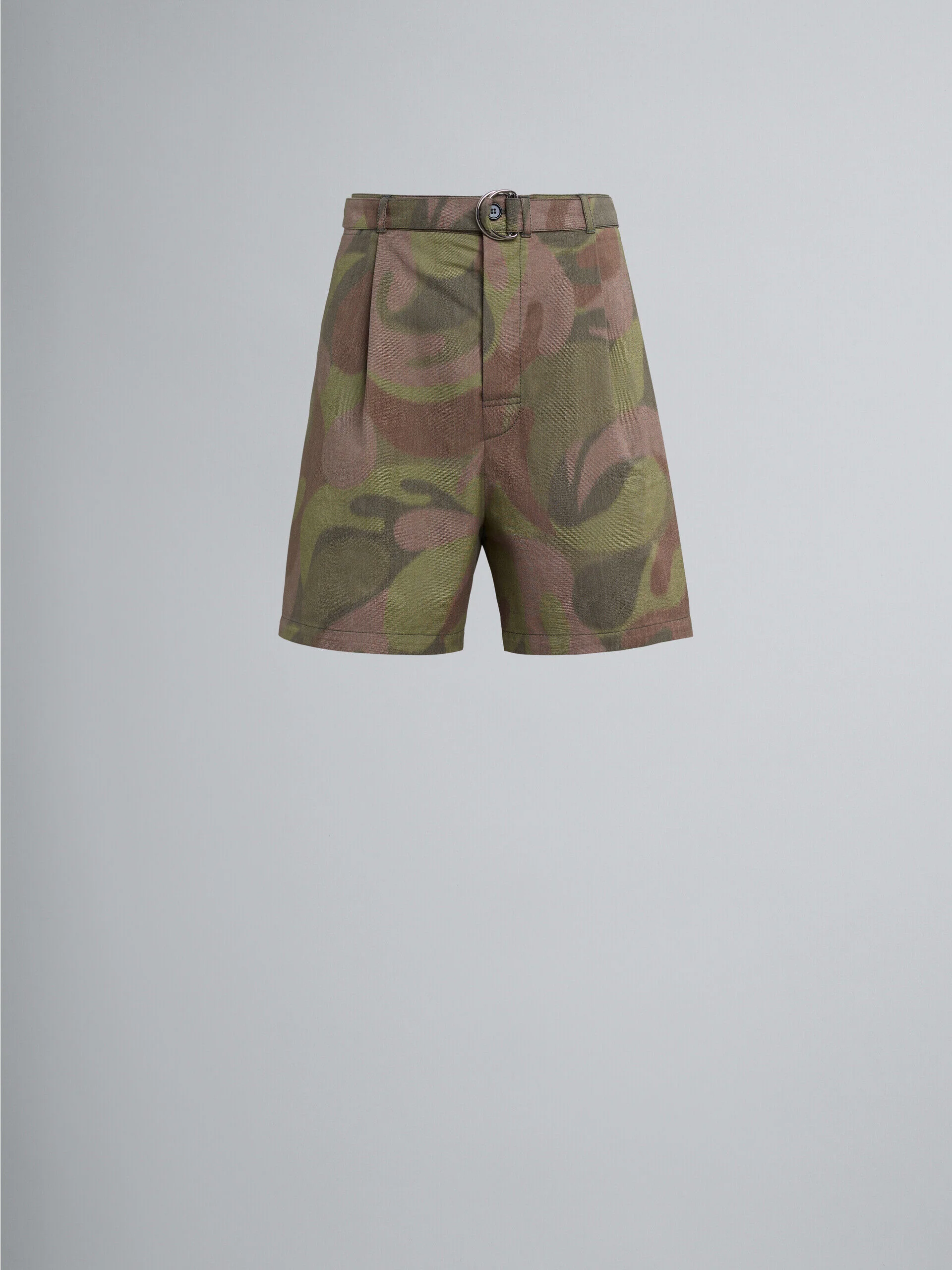 MARNI WOMEN'S DUSTY OLIVE CAMO TAILORED SHORTS