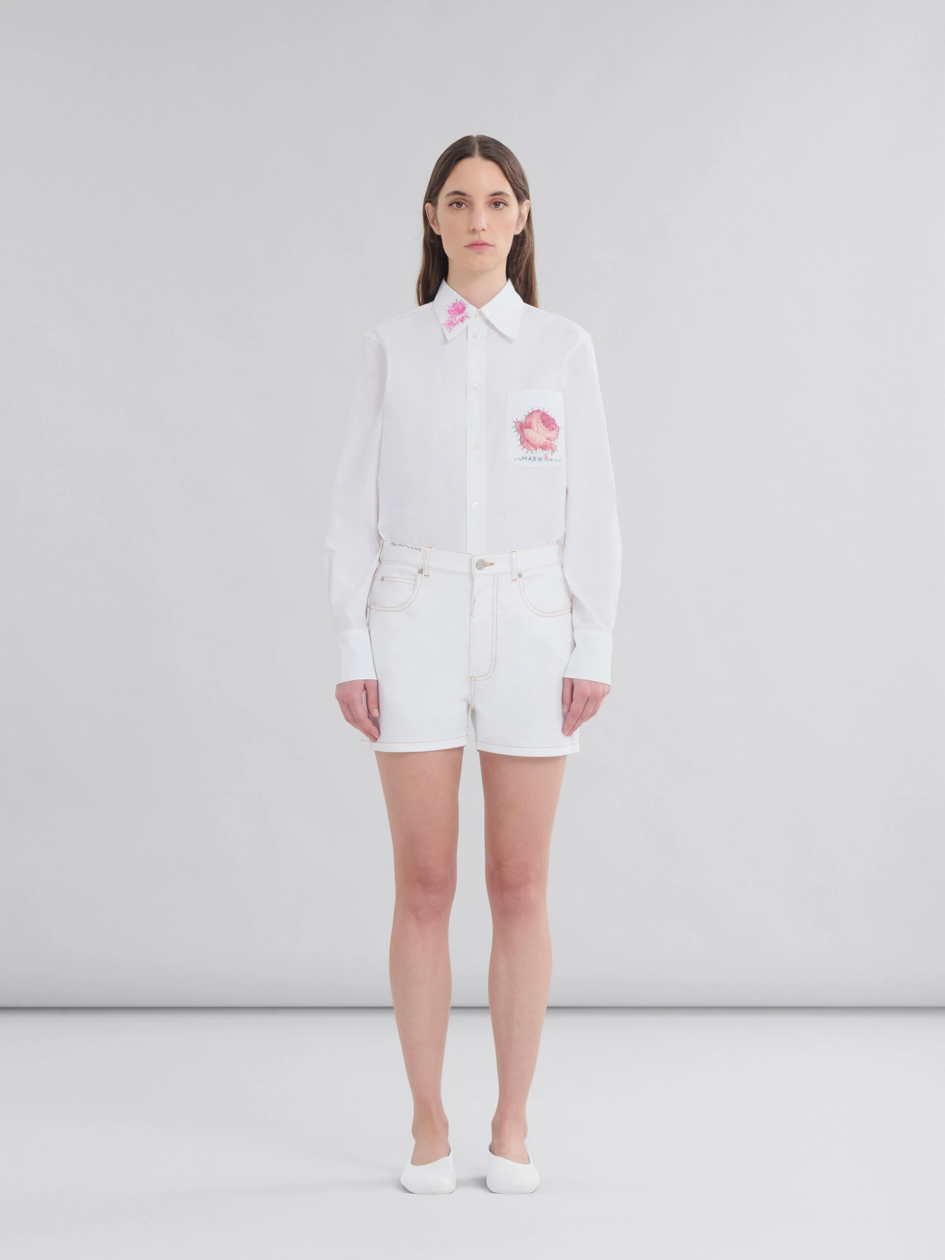 MARNI WOMEN'S WHITE DENIM TAILORED SHORTS - Image 2
