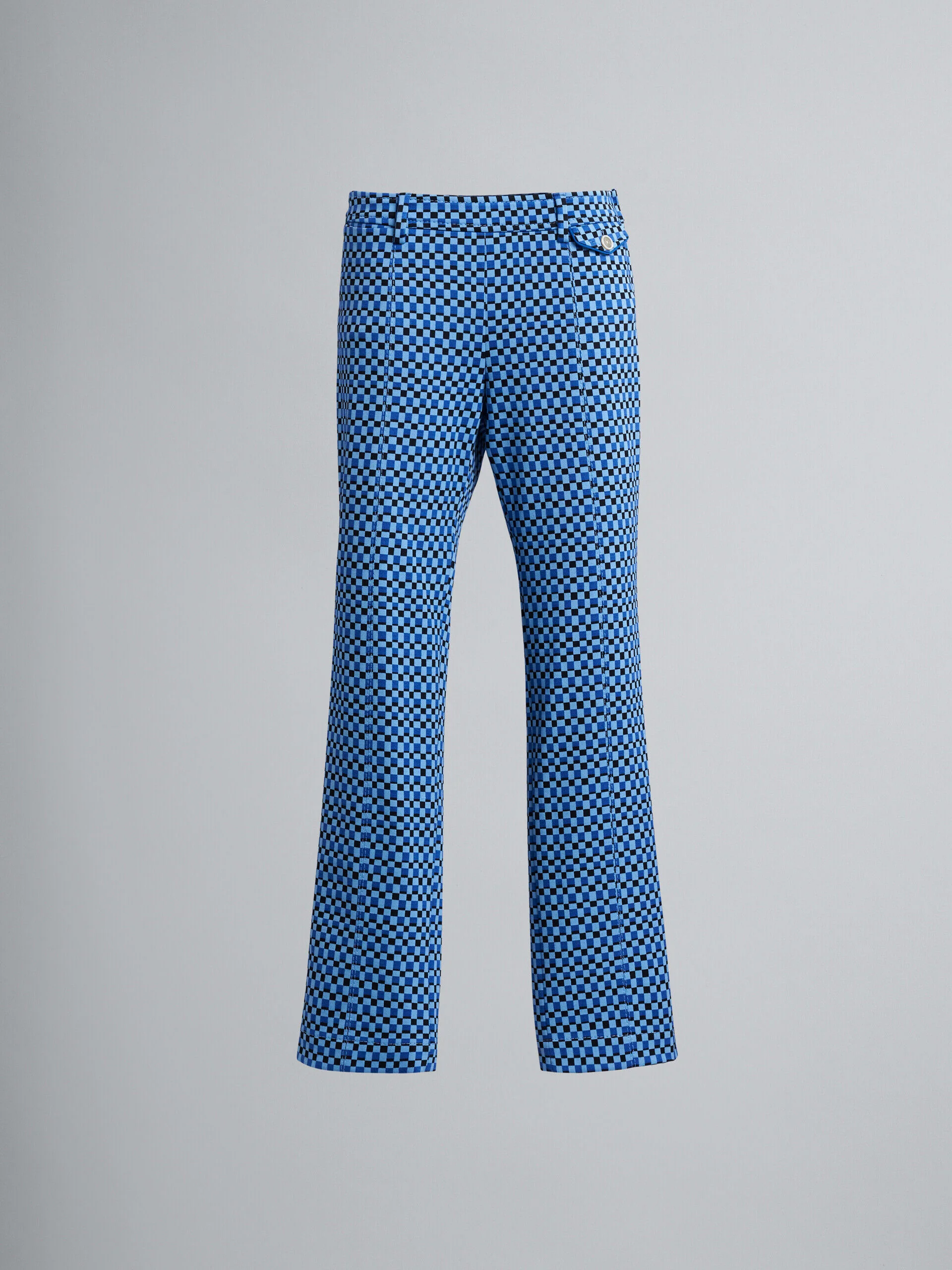 MARNI WOMEN'S BLUE CHECKERED STRAIGHT-LEG TROUSERS