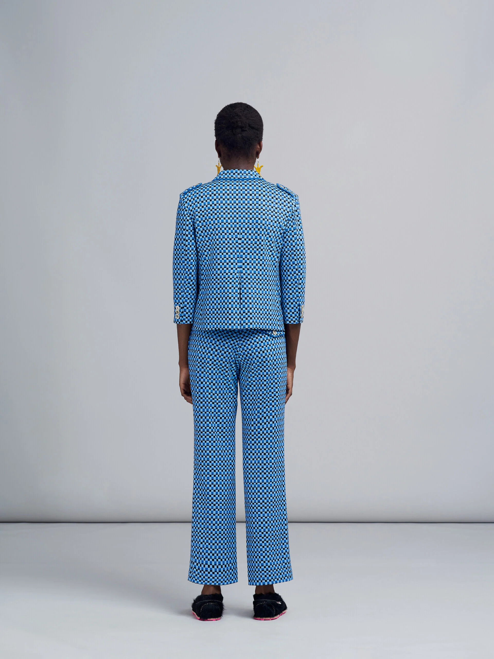 MARNI WOMEN'S BLUE CHECKERED STRAIGHT-LEG TROUSERS - Image 3