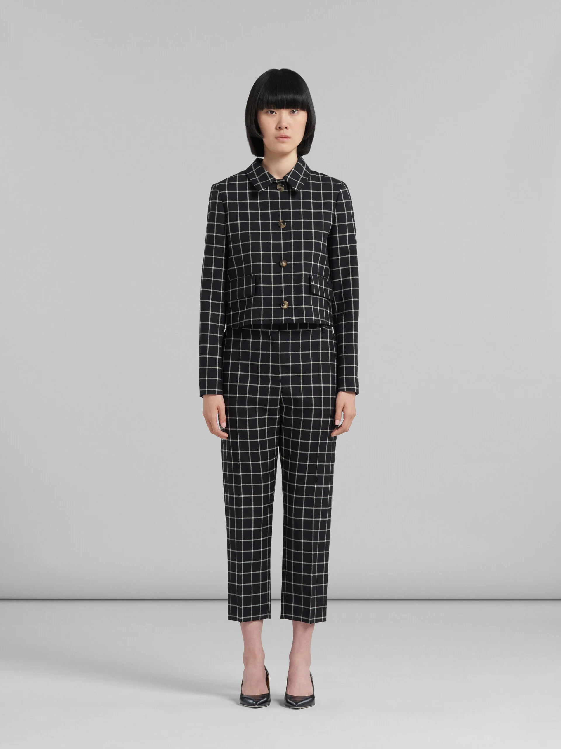 MARNI WOMEN'S BLACK CHECKERED TAILORED TROUSERS - Image 2